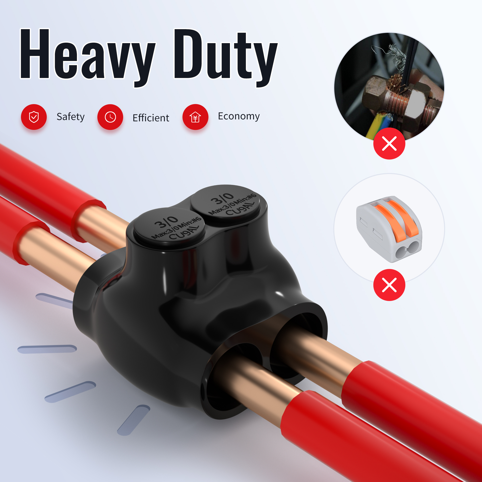 ITC-102D-3/0AWG 3/0 AWG – 6 AWG 2-Port Multi-Tap Dual-Sided Entry Pre-Insulated Connector