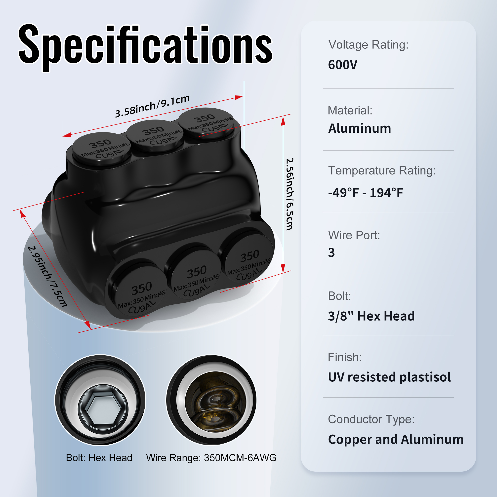 ITC-102D-4AWG 4 AWG – 14 AWG 2-Port Dual-Sided Entry Insulated Splice Connector