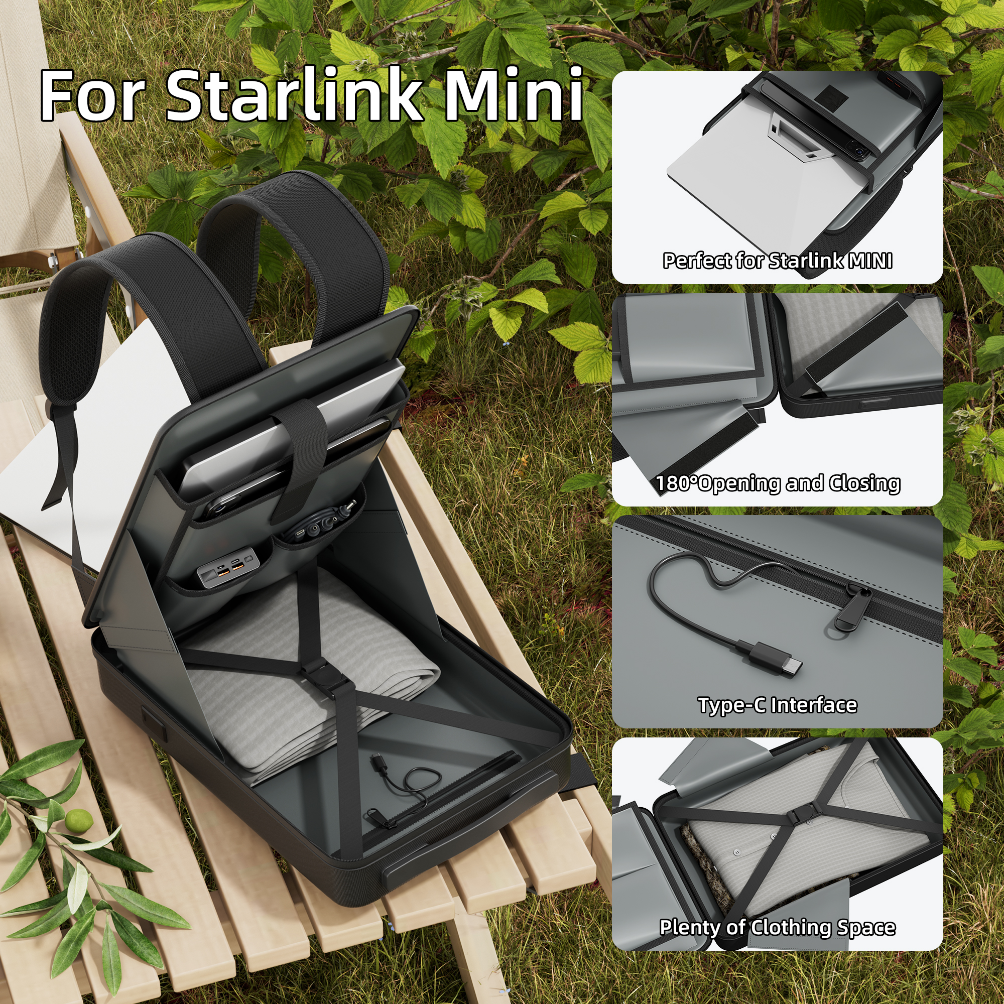 MINI-BAG9 Starlink Mini Hard Shell Anti-theft Backpack with TSA Lock & USB Ports