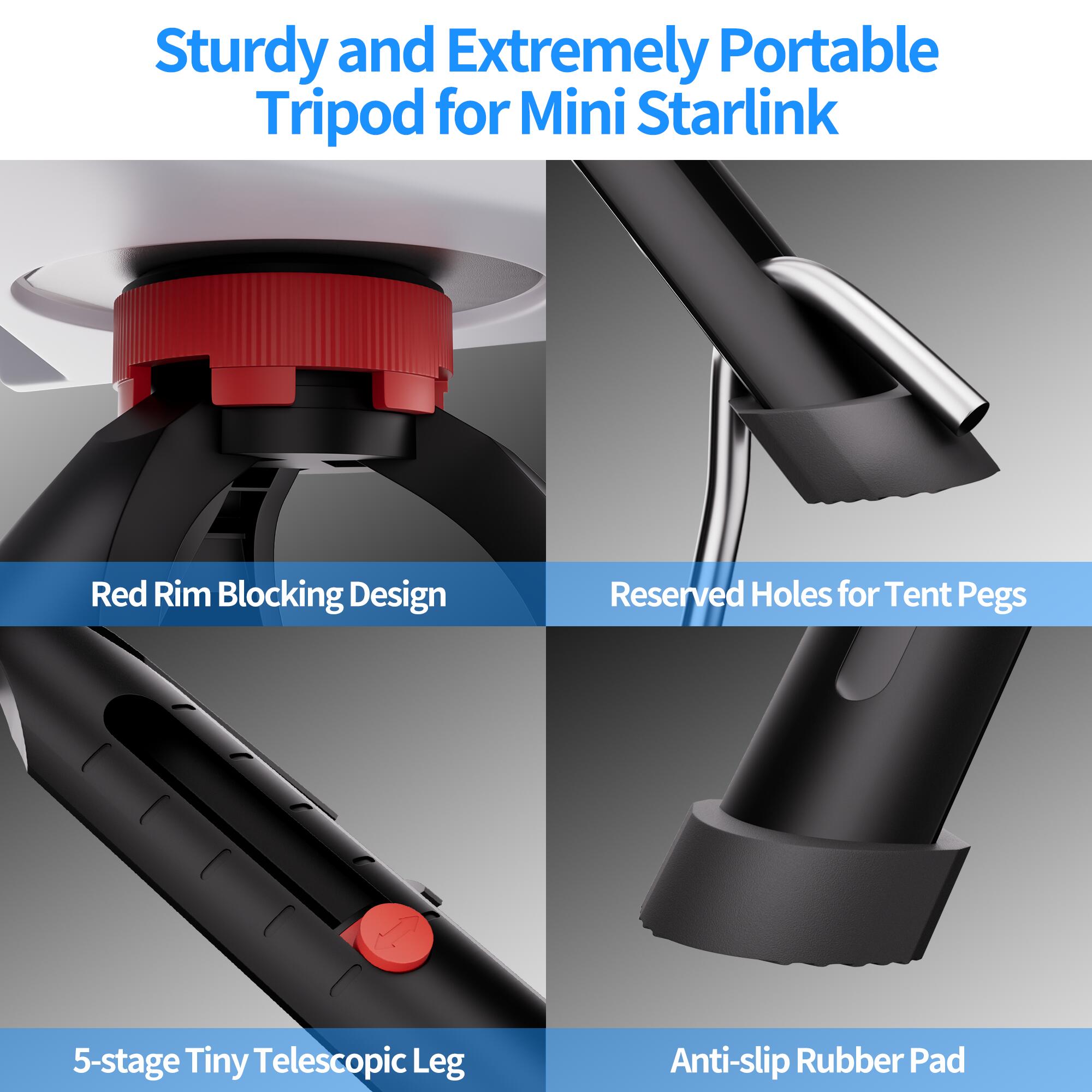 MINI-BR13 7.1″ Starlink Mini Extendable Tripod with Tripod Adapter and Tent Pegs