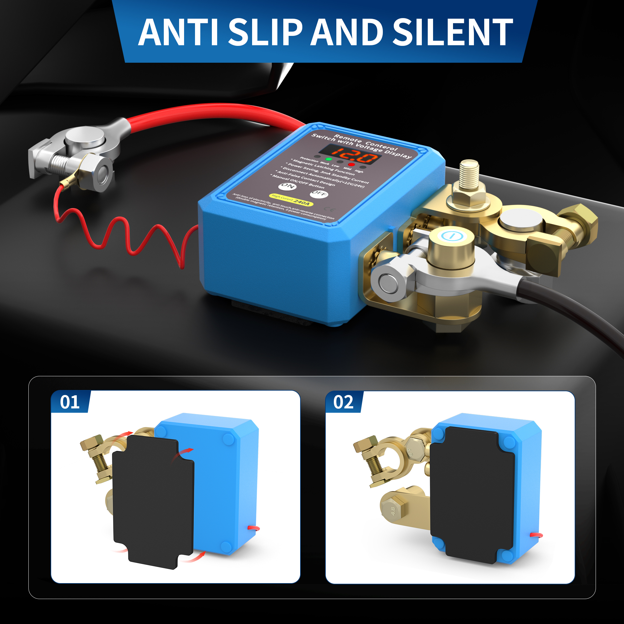RL-240A-RCM3-VD 12V/24V 240A ON-OFF Remote Control Battery Switch with LED Voltage Display