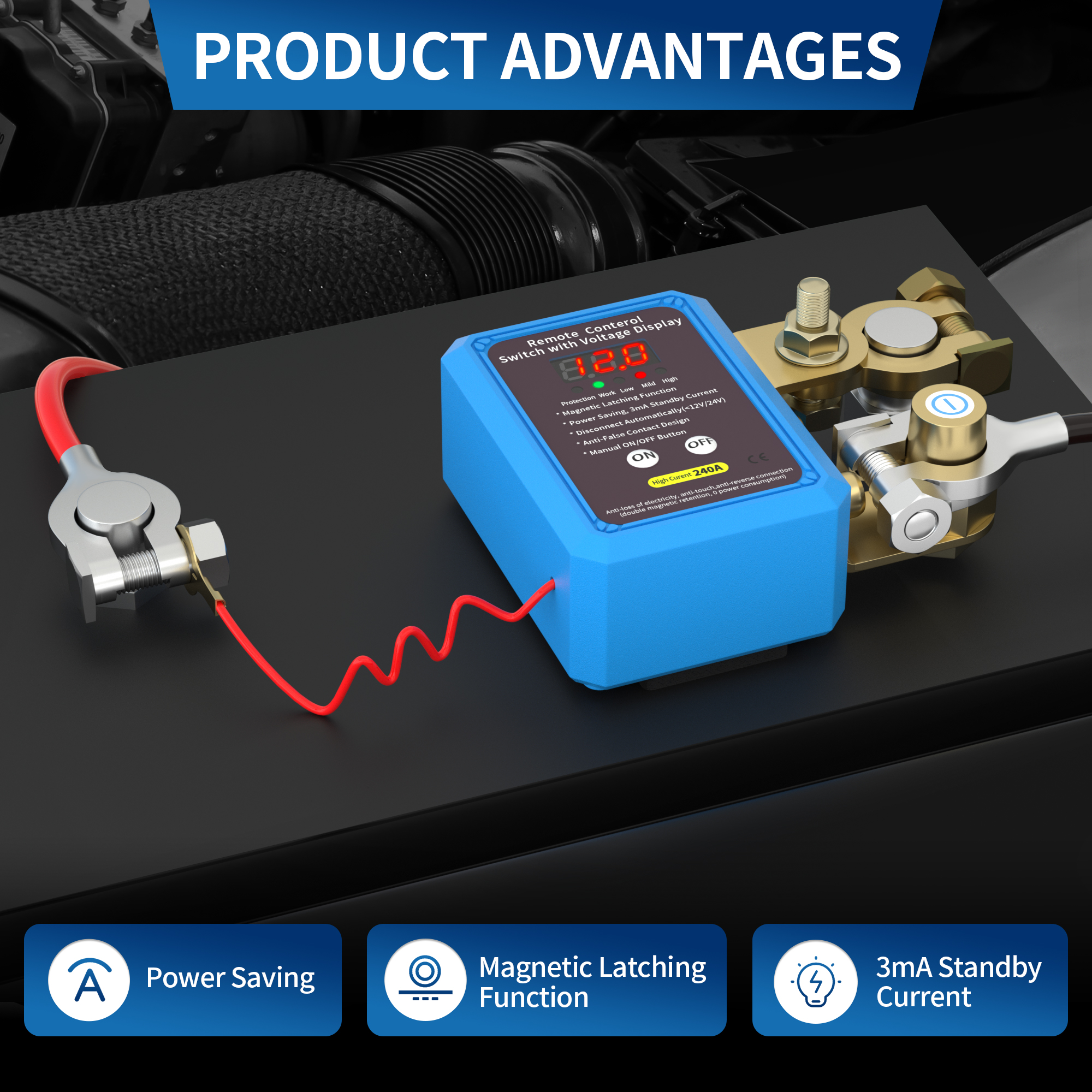 RL-240A-RCM3-VD 12V/24V 240A ON-OFF Remote Control Battery Switch with LED Voltage Display