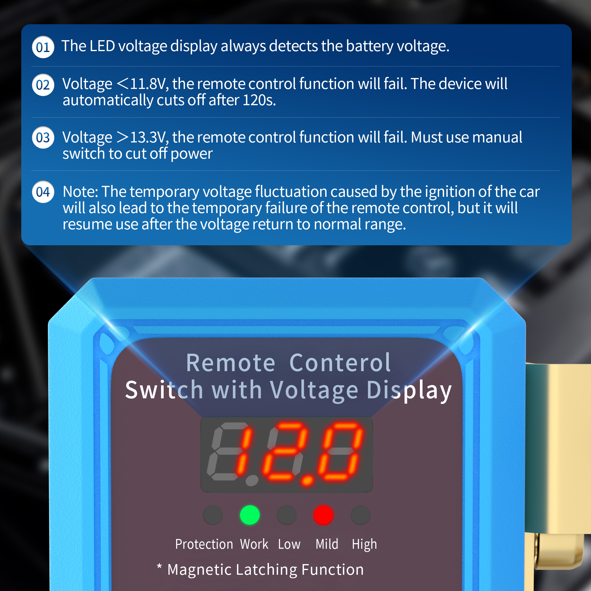 RL-240A-RCM3-VD 12V/24V 240A ON-OFF Remote Control Battery Switch with LED Voltage Display