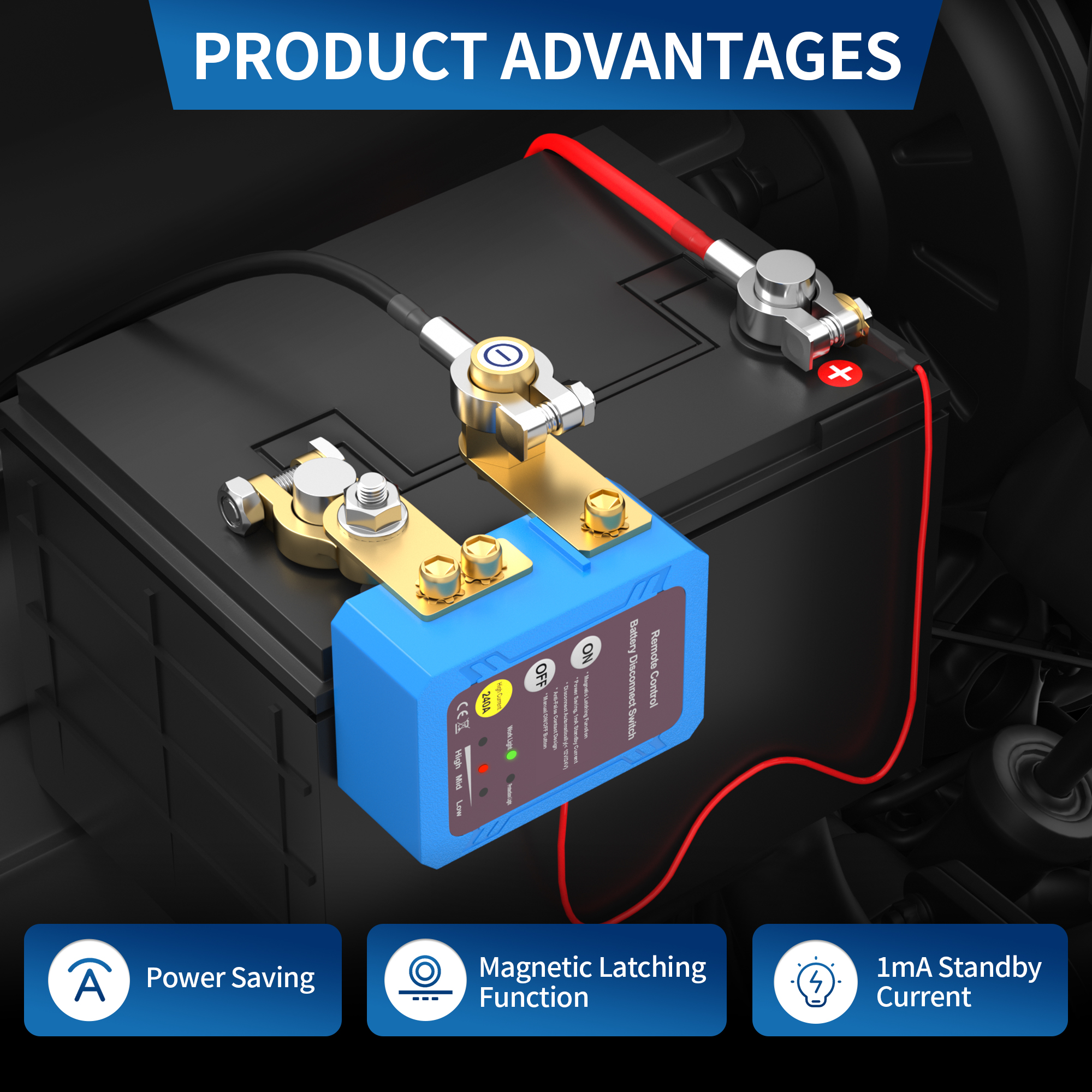RL-240A-RCM4 240A 12V/24V Side Mount Remote Battery Disconnect Switch with 1000A CCA