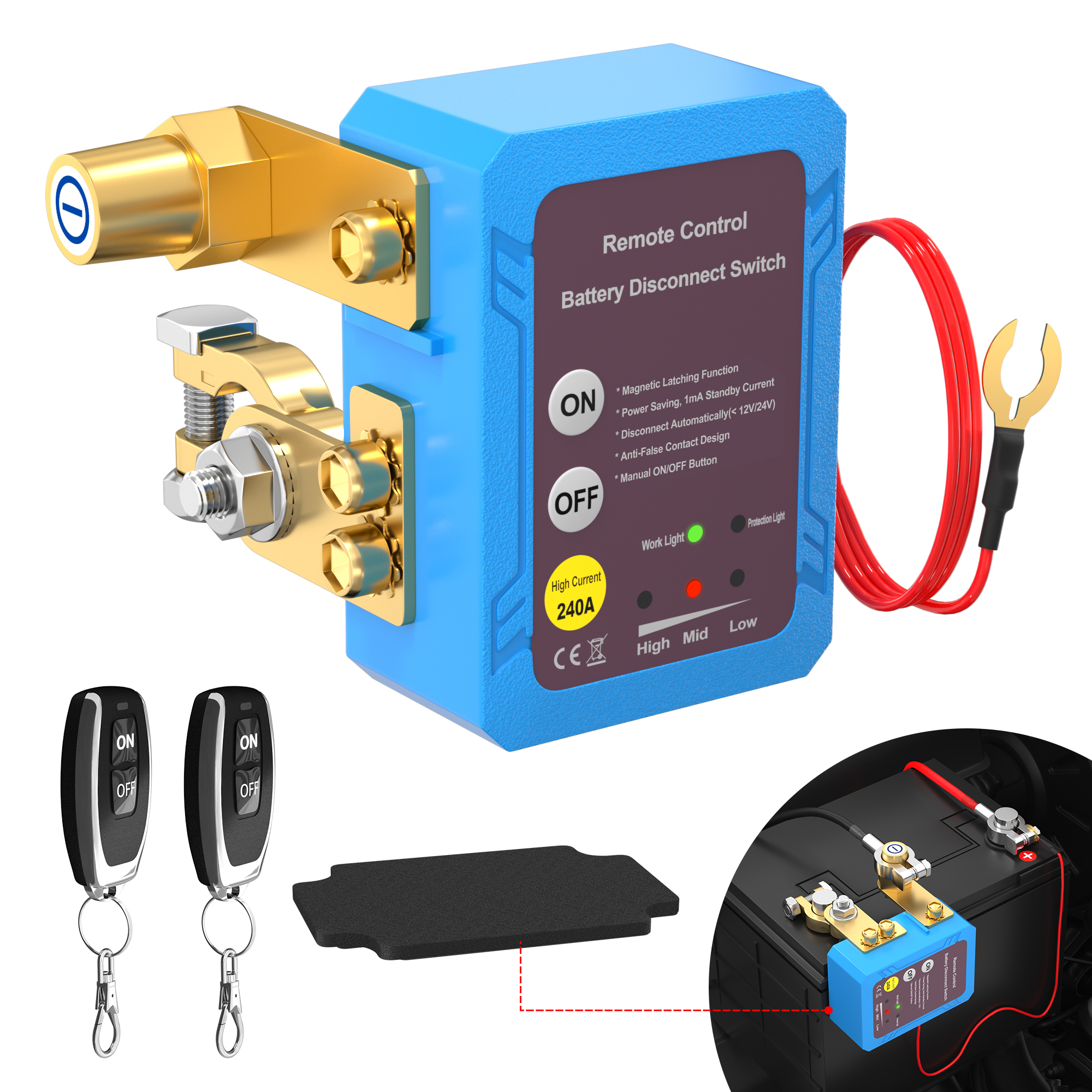 RL-240A-RCM4 240A 12V/24V Side Mount Remote Battery Disconnect Switch with 1000A CCA