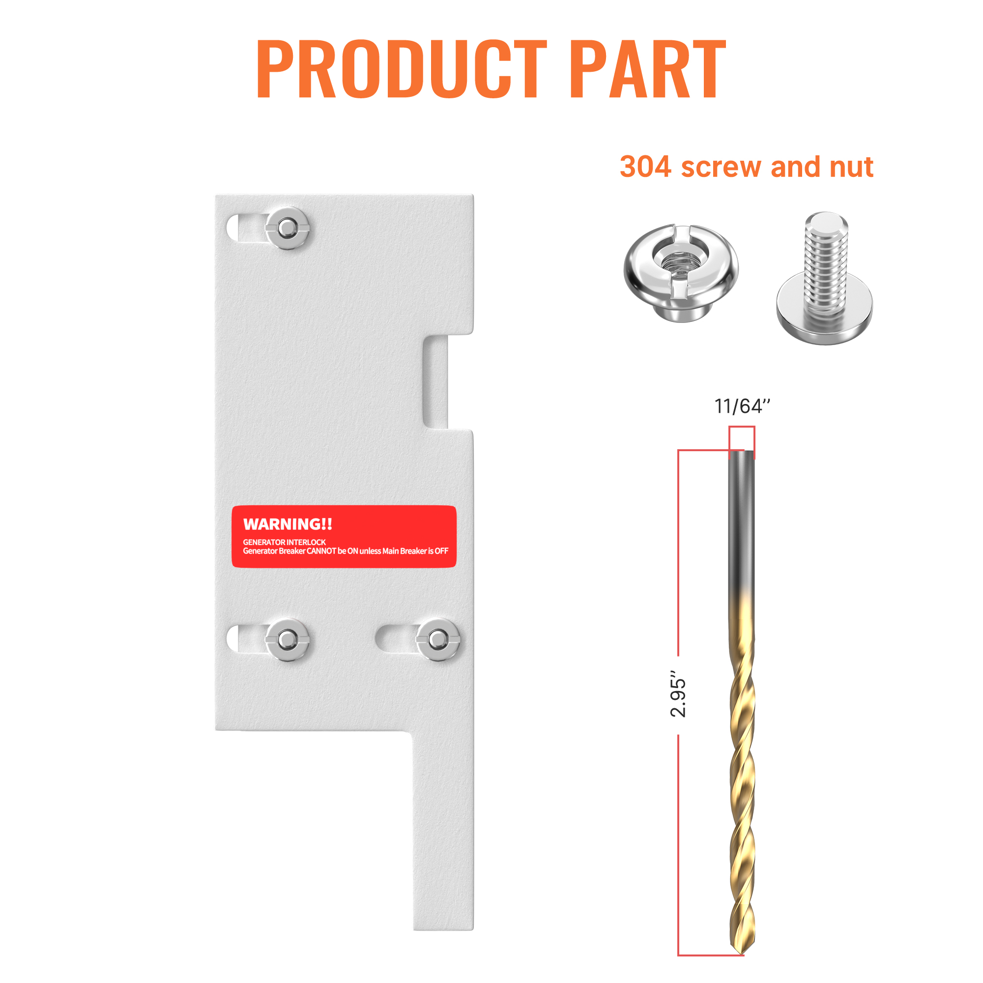 GE-200VL Generator Interlock Kit – General Electric GE 150/200A, 2-1/2″ to 3-1/2″ Spacing – GL-16