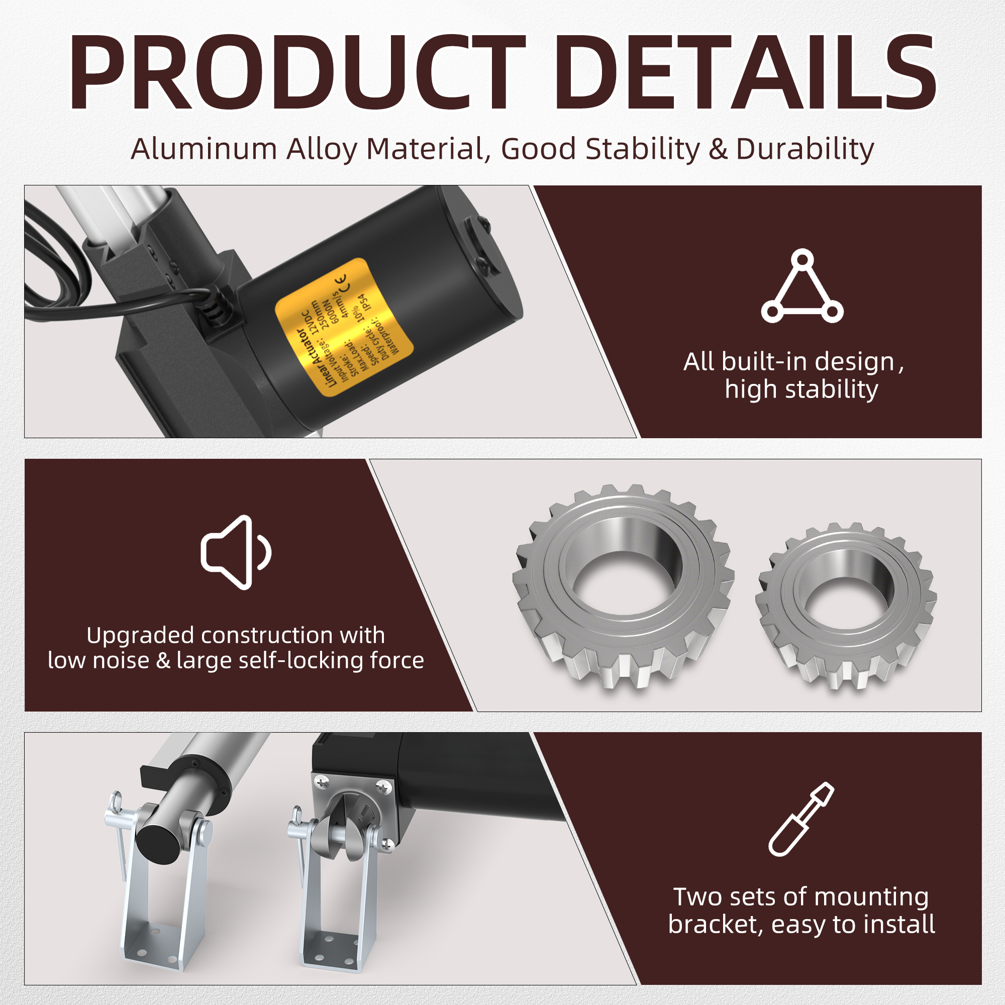 6000N/1320lb 12V Linear Actuator with Switch Controller – Multiple Stroke Options