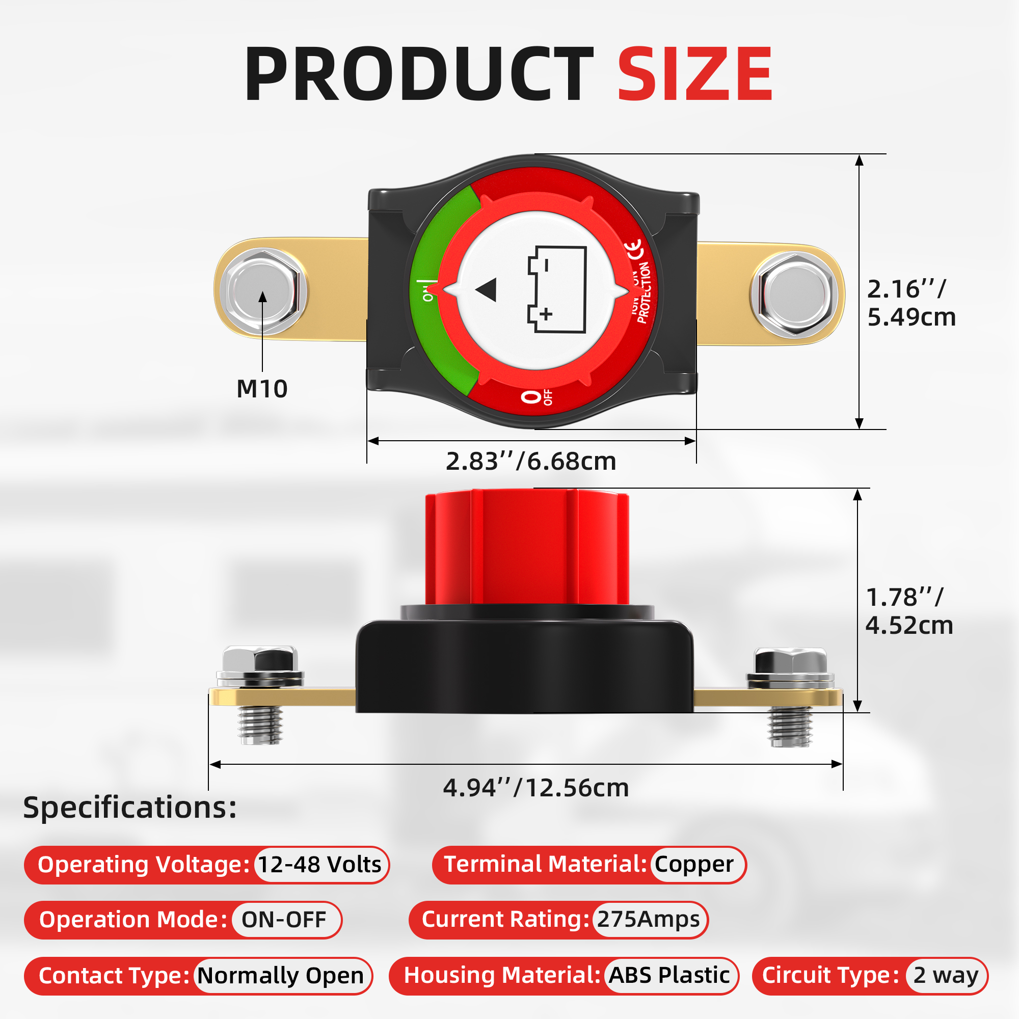 ASW-A71001 275A 12-48VDC ON-OFF Side Post Battery Master Disconnect Switch
