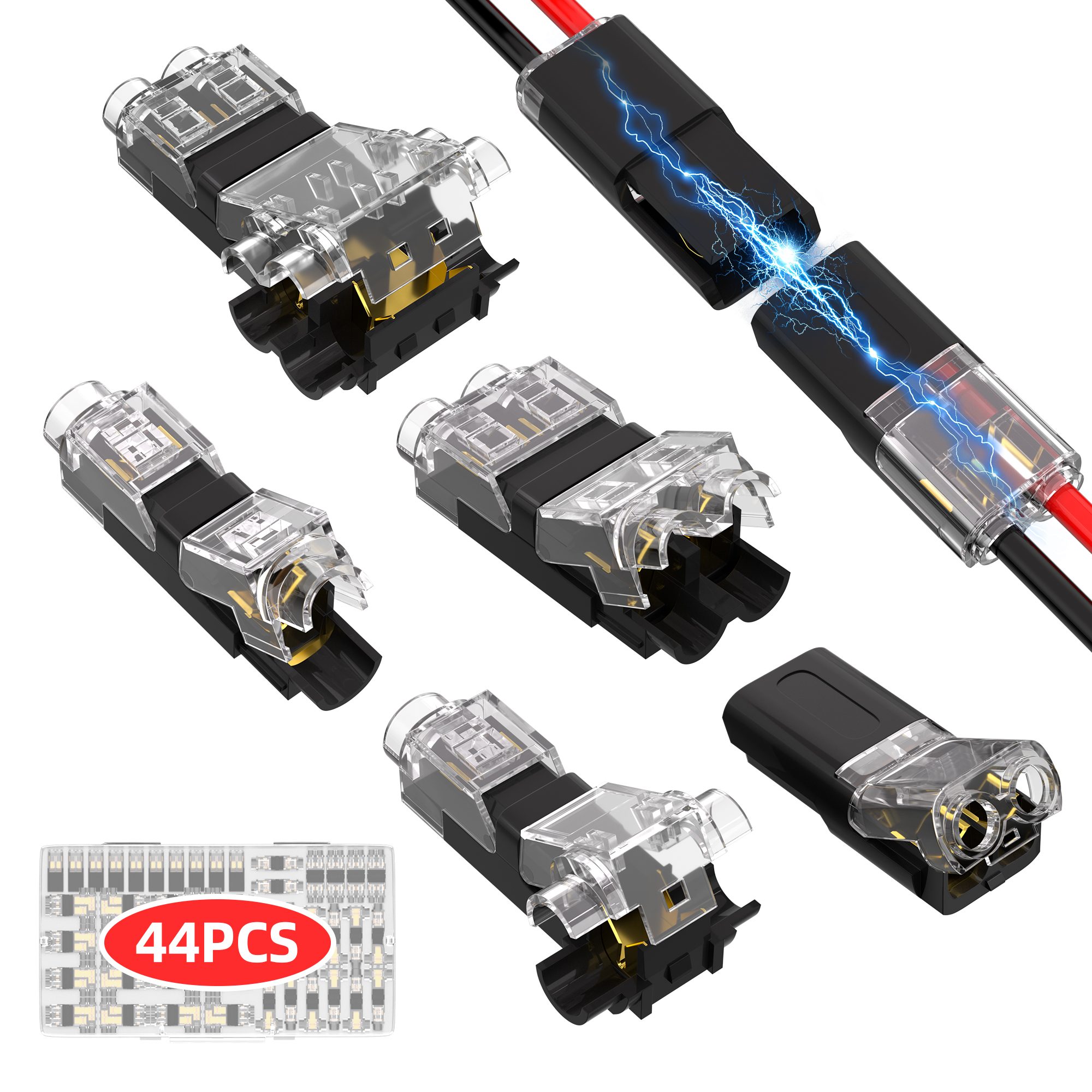 C1#2-44PCS Low Voltage Wire Connector Kit – Solderless T-Tap & I-Tap Assortment – 24-20 AWG Electrical Splice