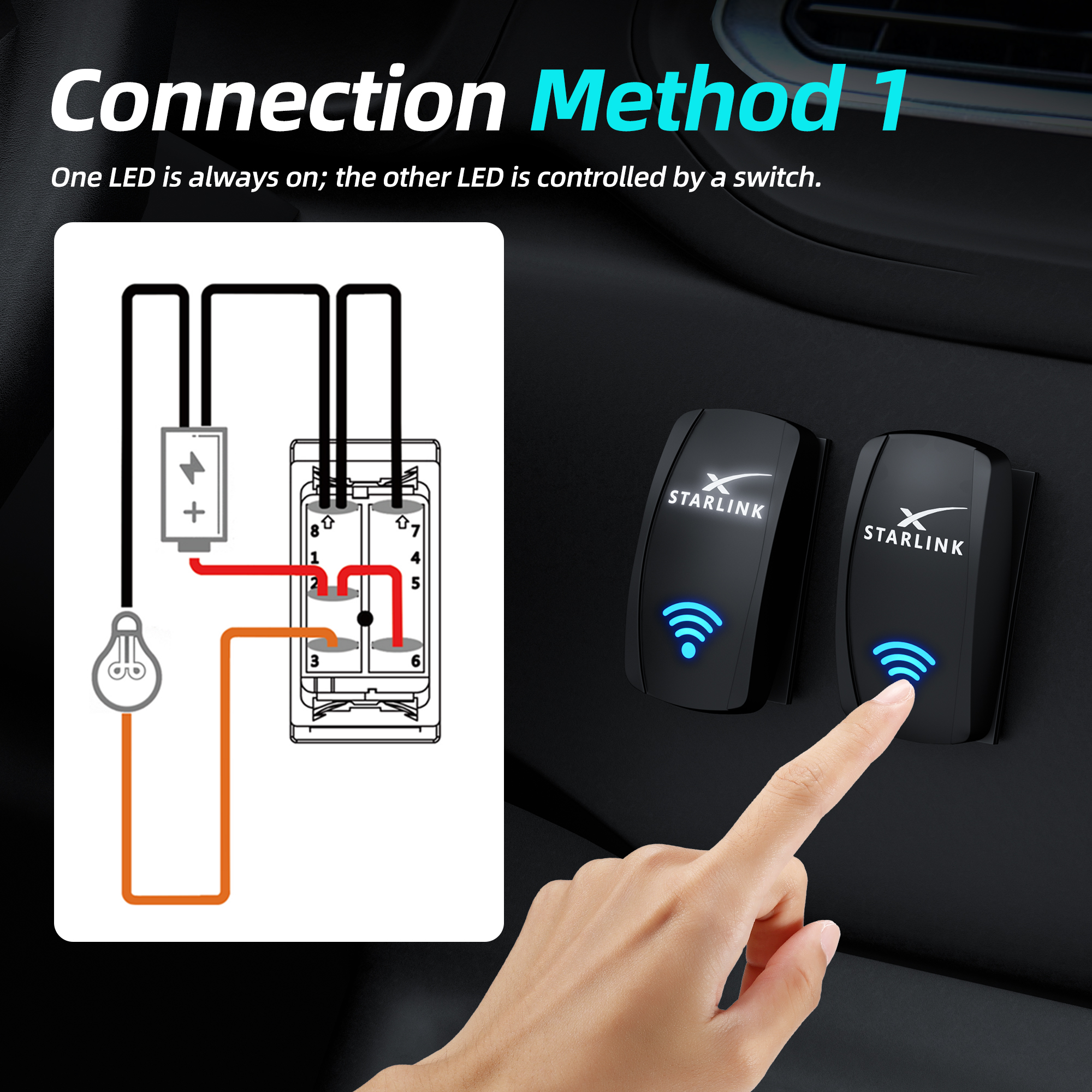DR-A11L25ABL-STARLINK Starlink Symbol Rocker Switch – 5Pin Laser ON OFF with Jumper Wire Set