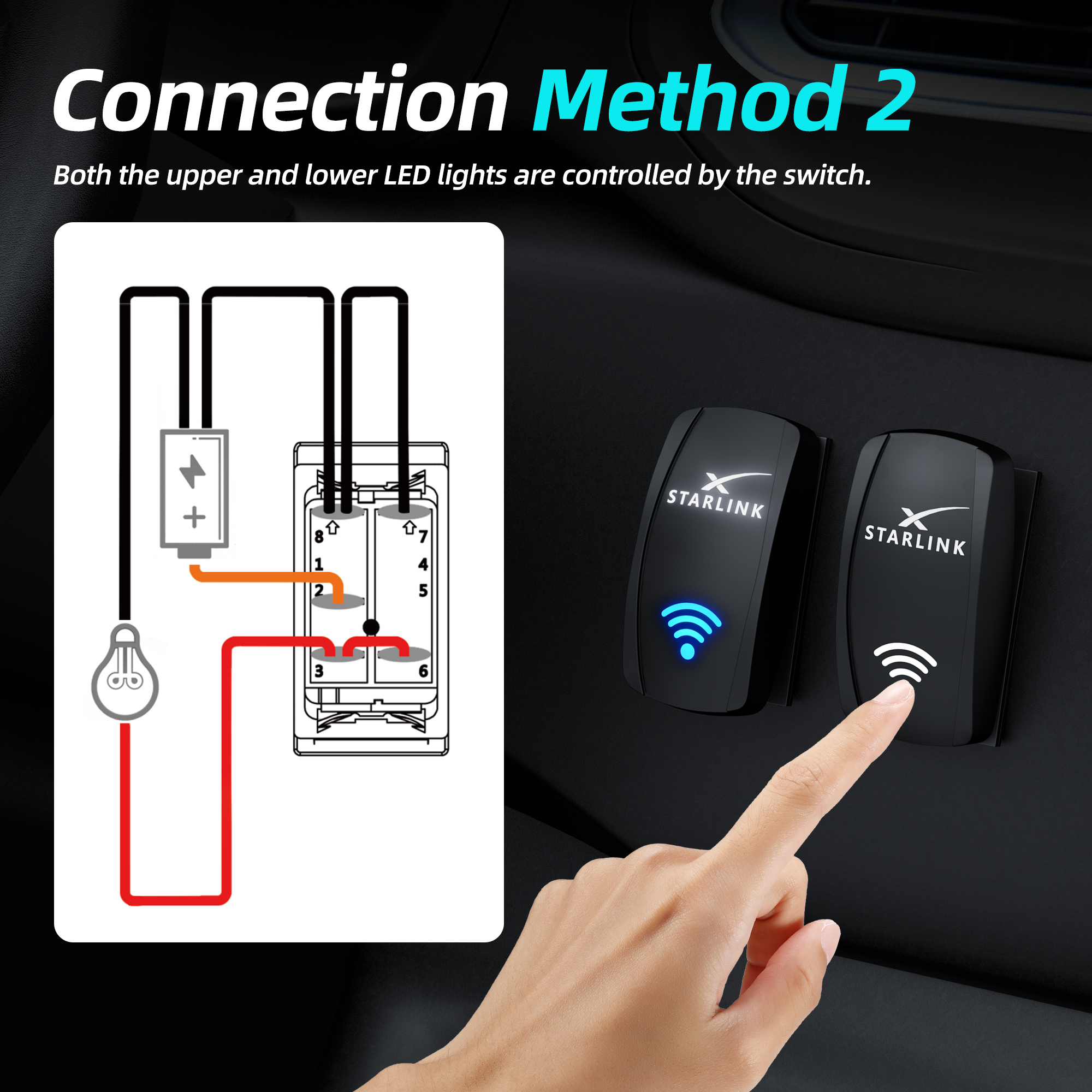 DR-A11L25ABL-STARLINK Starlink Symbol Rocker Switch – 5Pin Laser ON OFF with Jumper Wire Set