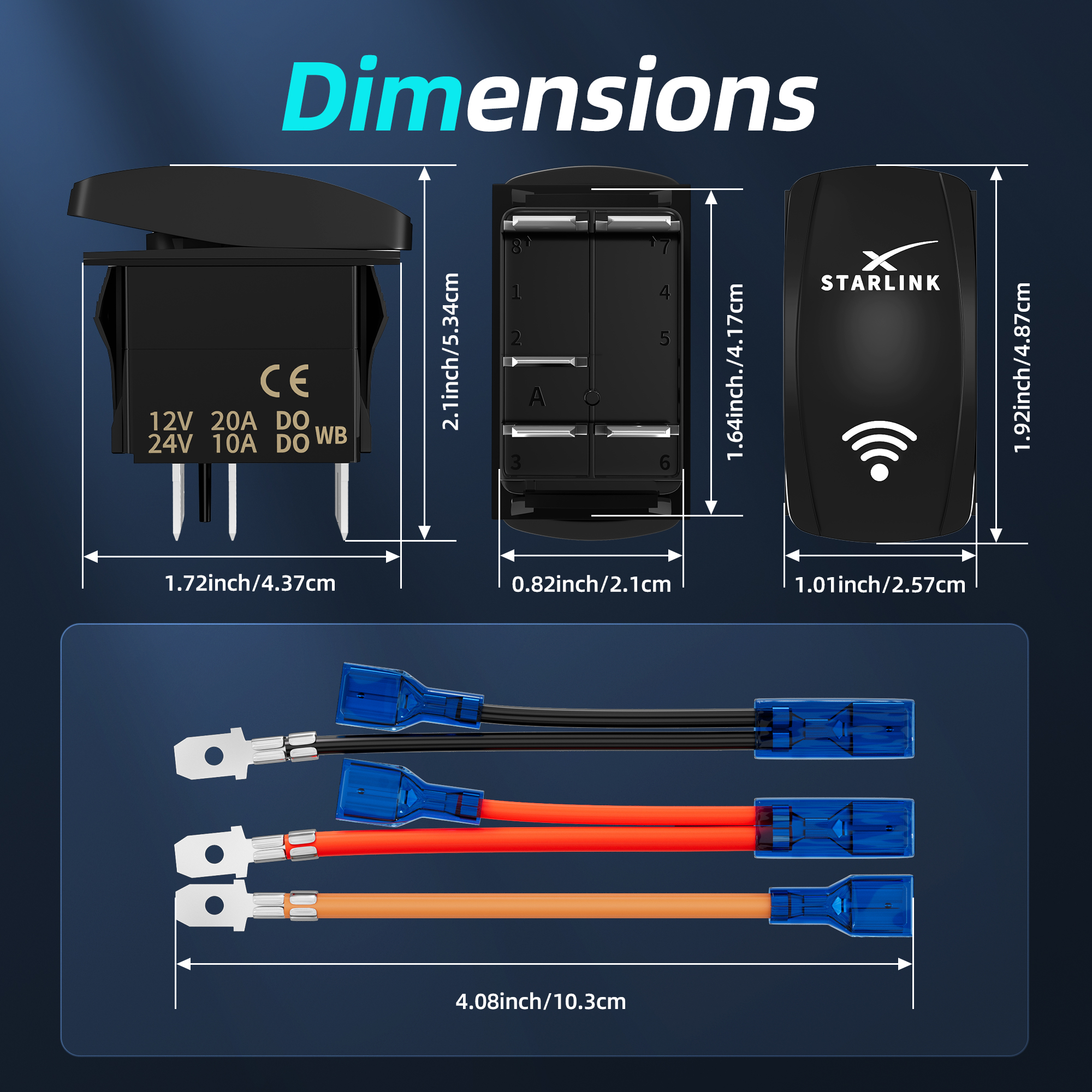 DR-A11L25ABL-STARLINK Starlink Symbol Rocker Switch – 5Pin Laser ON OFF with Jumper Wire Set