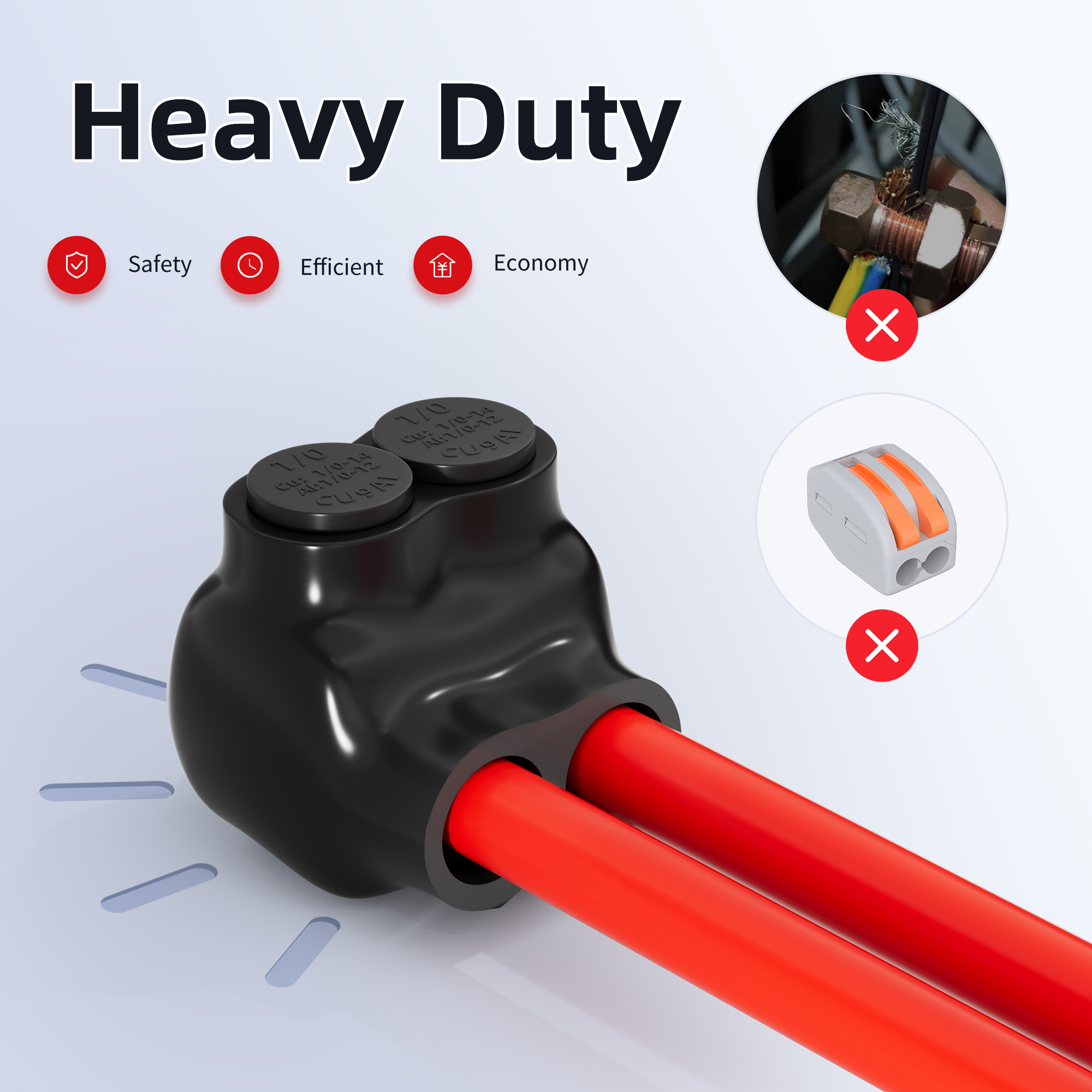 ITC-102-1/0AWG 1/0 AWG – 14 AWG 2-Port Single-Sided Entry Pre-Insulated Connector for Aluminum and Copper Wire