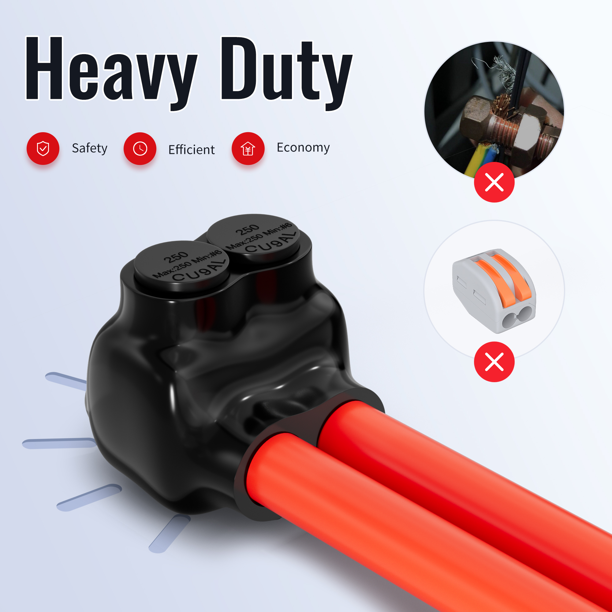 ITC-102-4/0AWG 250 MCM – 6 AWG 2-Port Single-Sided Entry Pre-Insulated Connector
