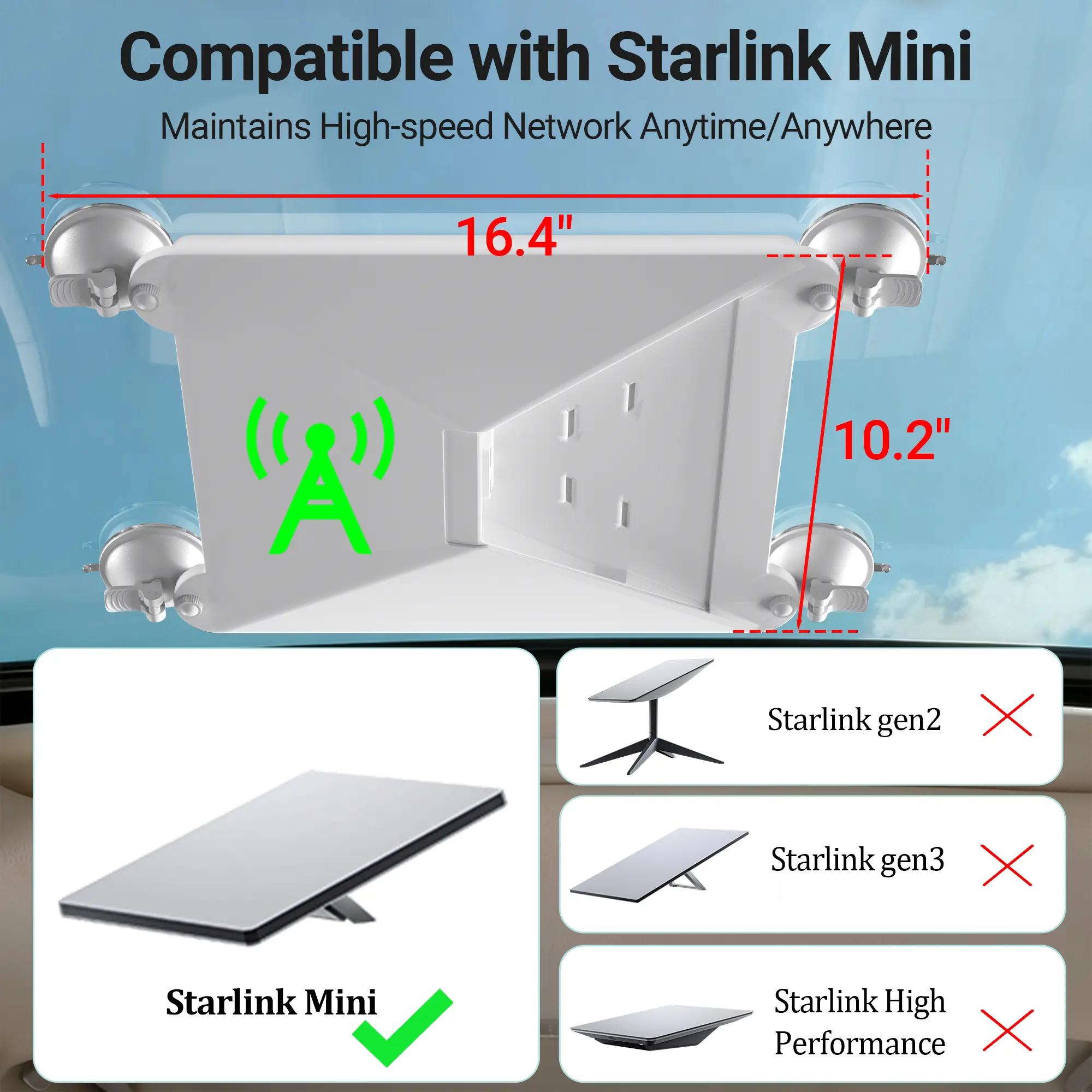 Supporto A Ventosa Starlink Mini Per Tetto Apribile E Finestrini, Con Custodia In Silicone, Senza Attrezzi