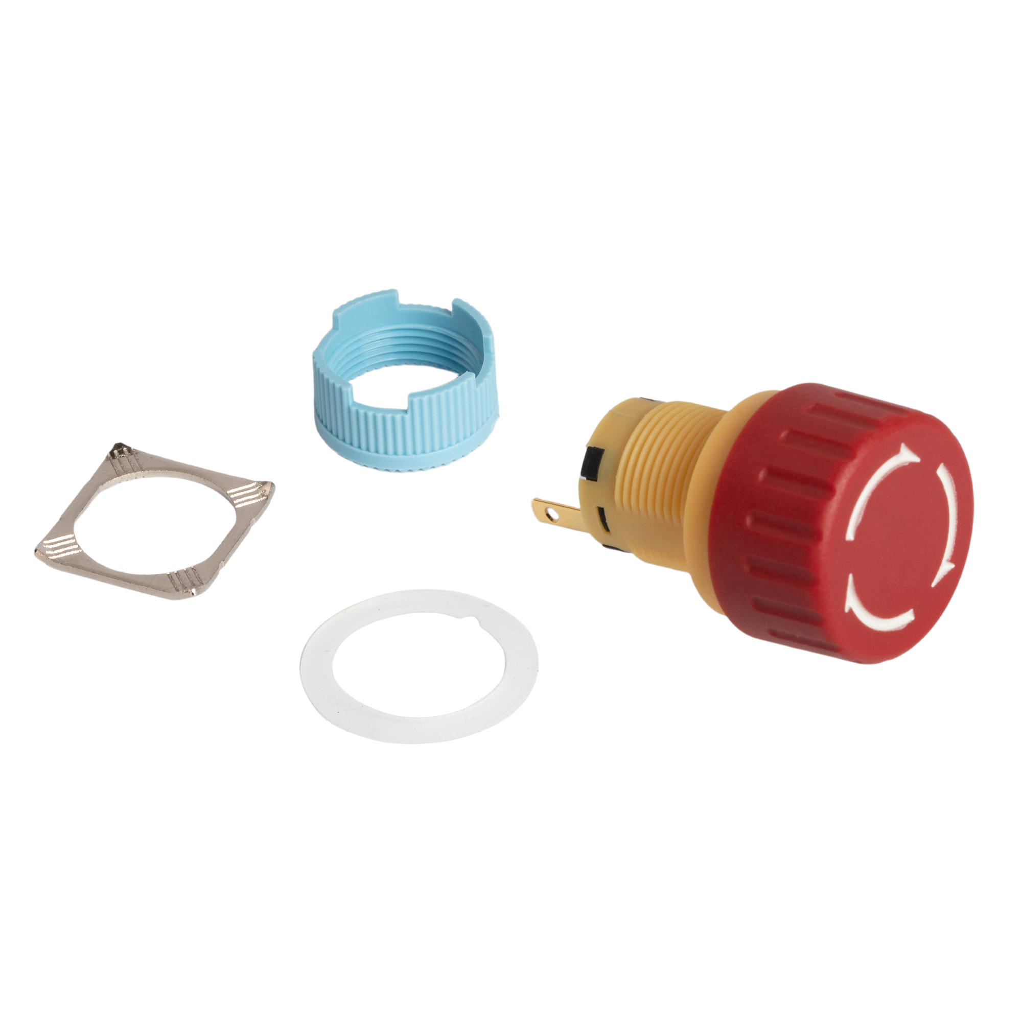 A16-01SR-J 16mm Industrial E Stop Button Switch | Prominent Arrow Head Design, IP65 Twist Reset, 1NC