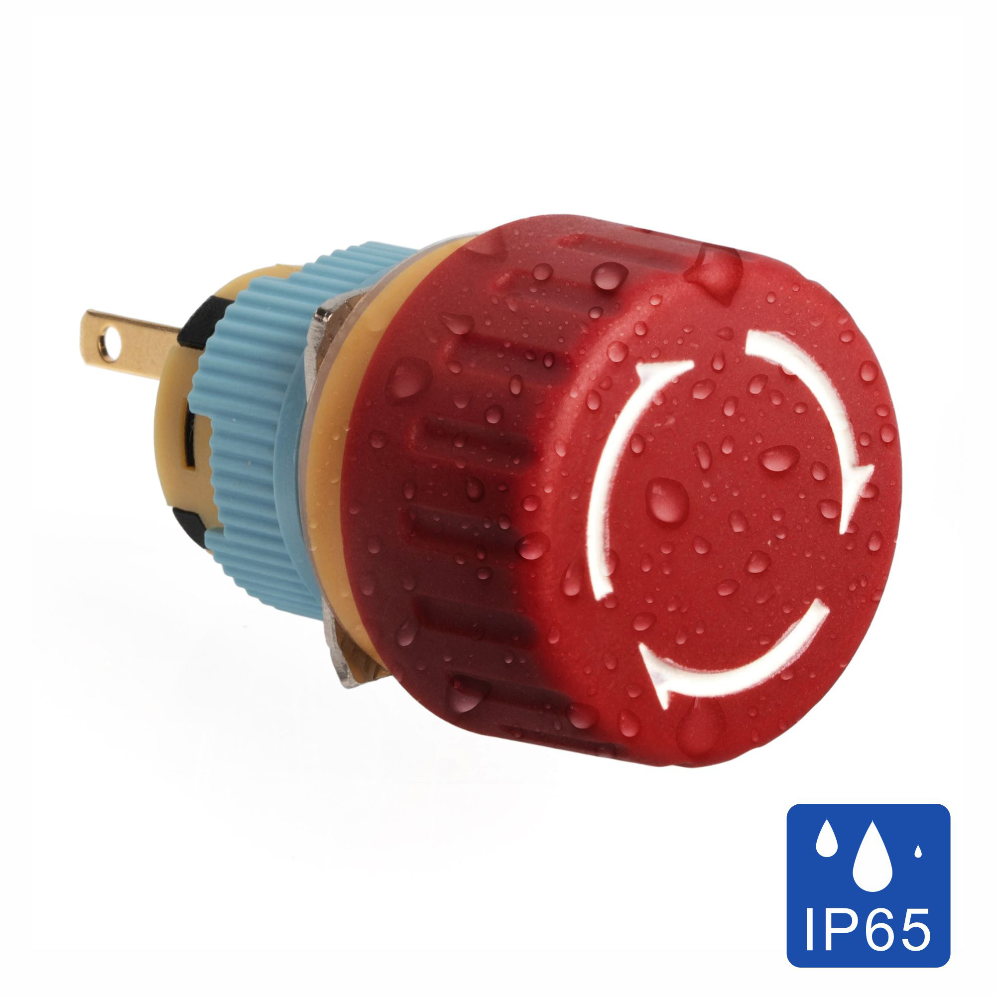 A16-01SR-J 16mm Industrial E Stop Button Switch | Prominent Arrow Head Design, IP65 Twist Reset, 1NC