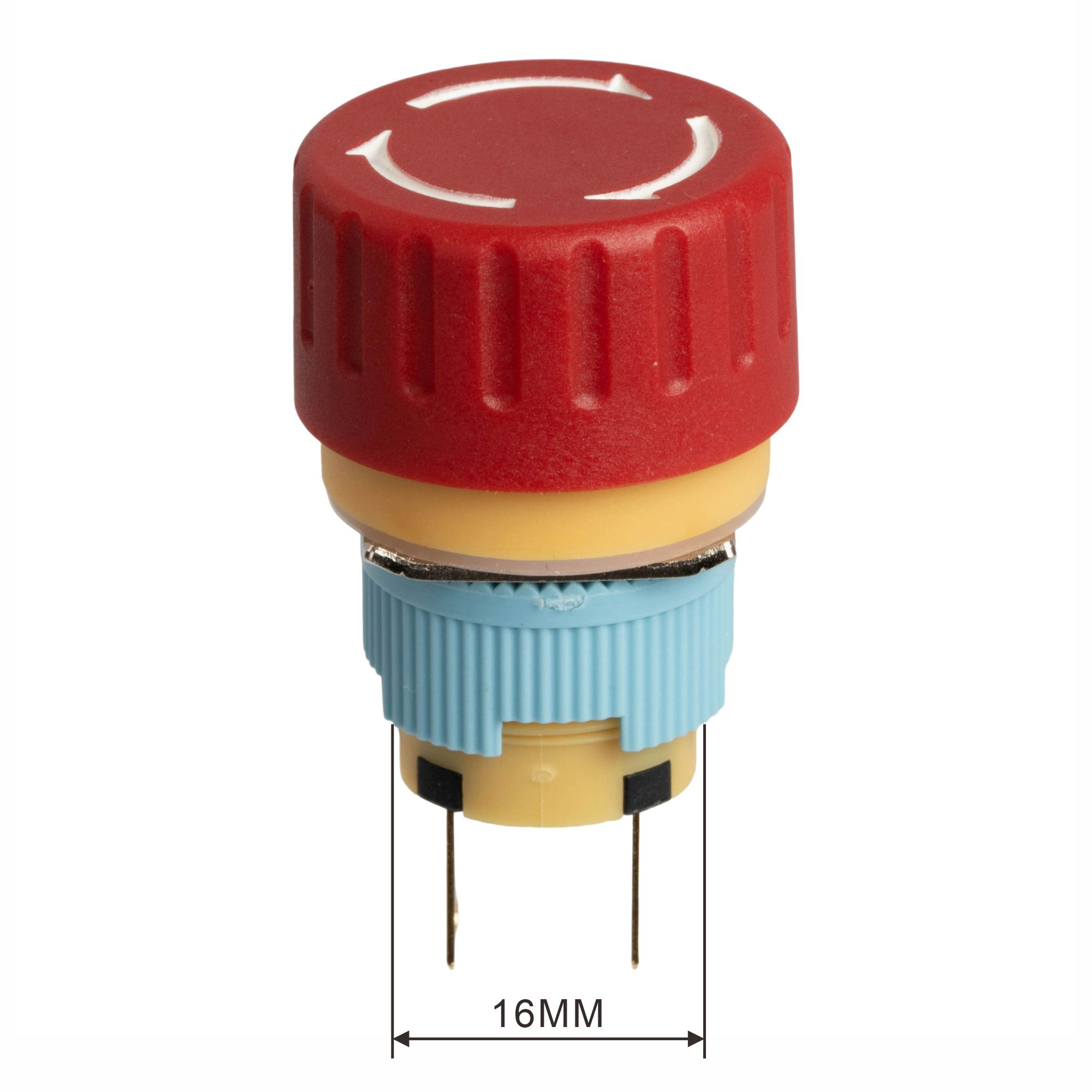 A16-01SR-J 16mm Industrial E Stop Button Switch | Prominent Arrow Head Design, IP65 Twist Reset, 1NC
