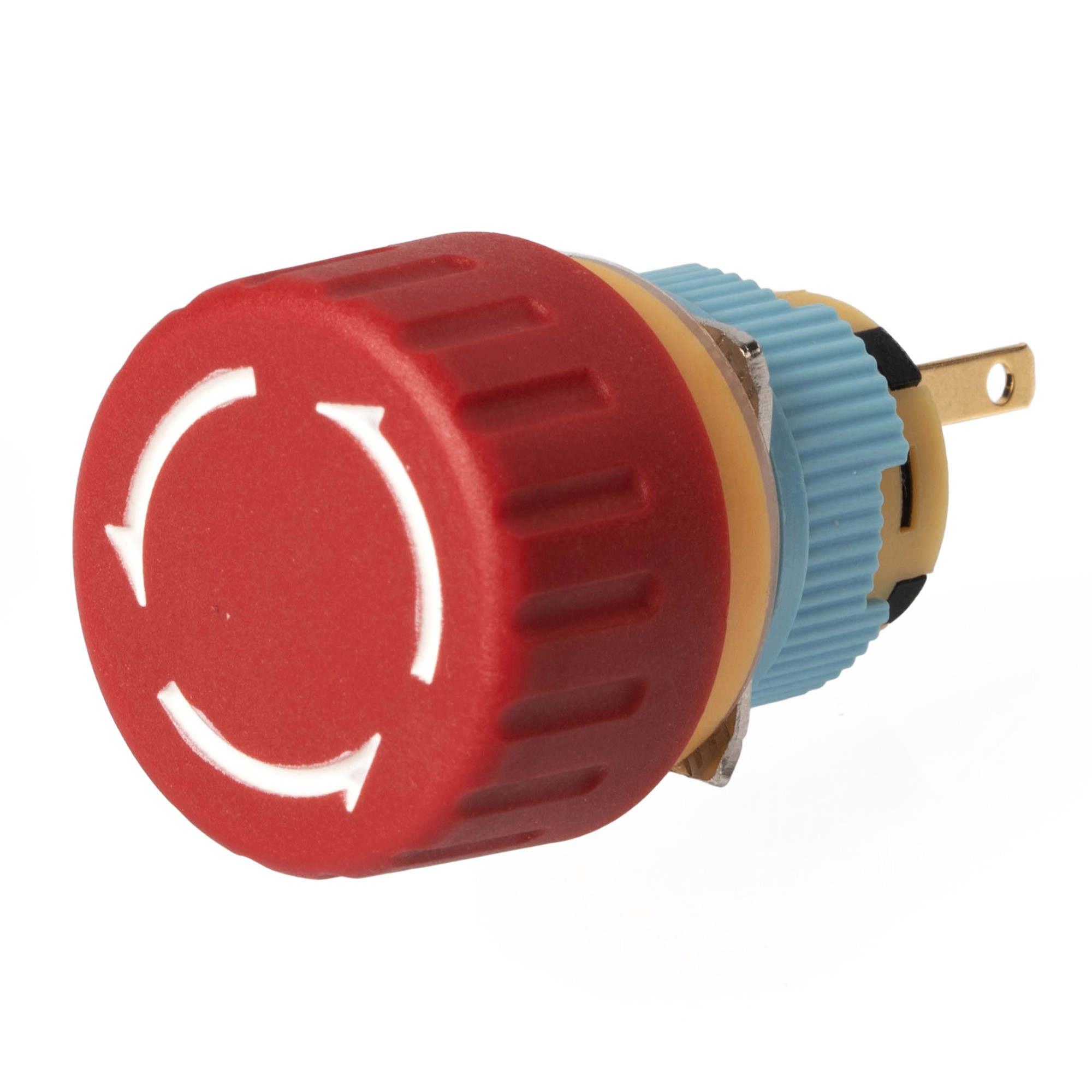 A16-01SR-J 16mm Industrial E Stop Button Switch | Prominent Arrow Head Design, IP65 Twist Reset, 1NC