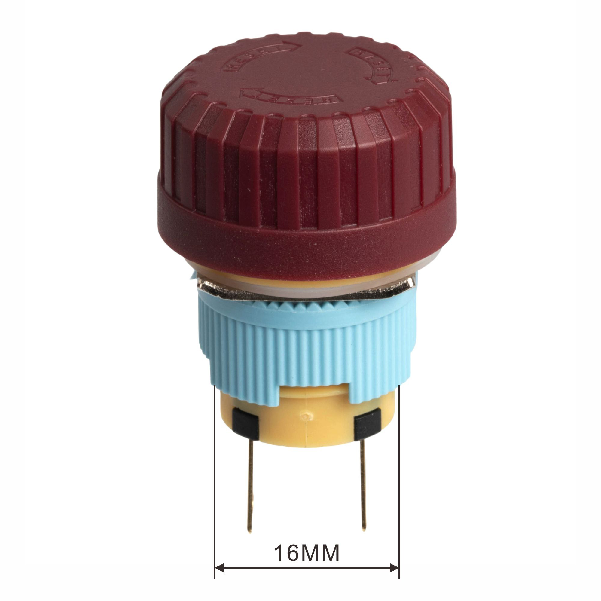 A16-01SR-M 16mm Emergency Stop Push Button | “RESET” Text & Arrow Indicator, IP65 Twist Reset, 1NC