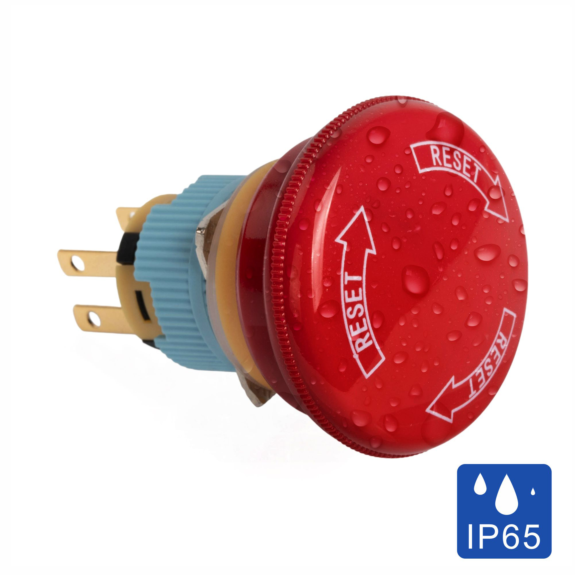 A16-02SR-B 16mm Large Mushroom Head Emergency Stop Button | Easy-Actuation Safety Switch,IP65 Twist Reset, 2NC