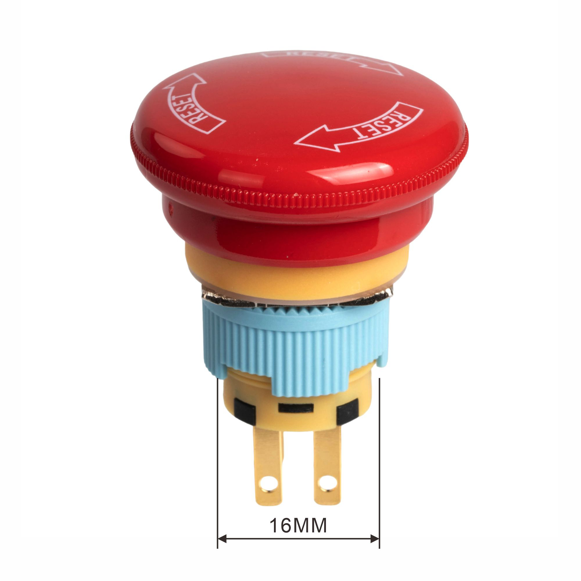 A16-02SR-B 16mm Large Mushroom Head Emergency Stop Button | Easy-Actuation Safety Switch,IP65 Twist Reset, 2NC