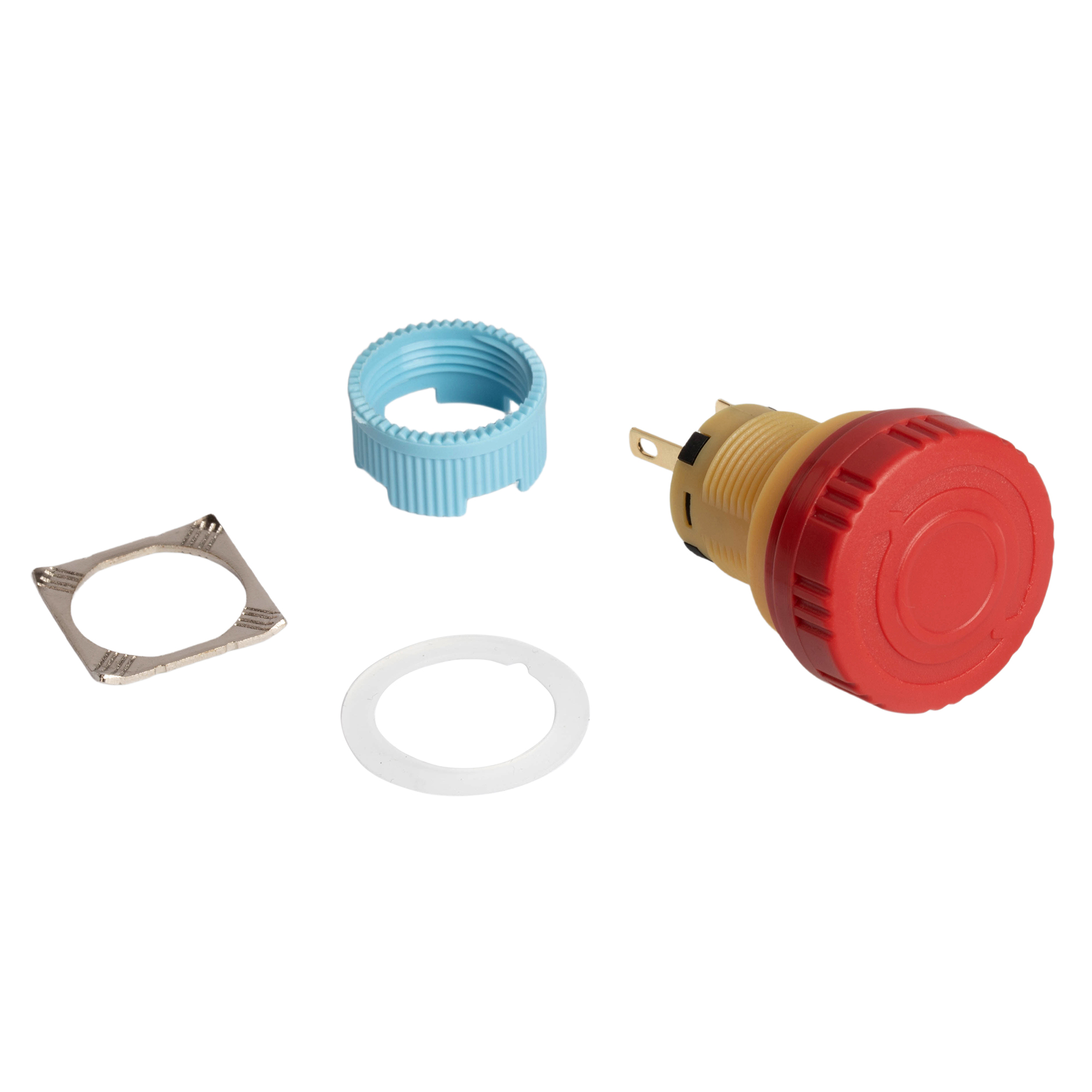 A16-10SR-K 16mm Industrial E Stop Button Switch | Dual Ring Arrow Head, IP65 Twist Reset, 1NO, Red