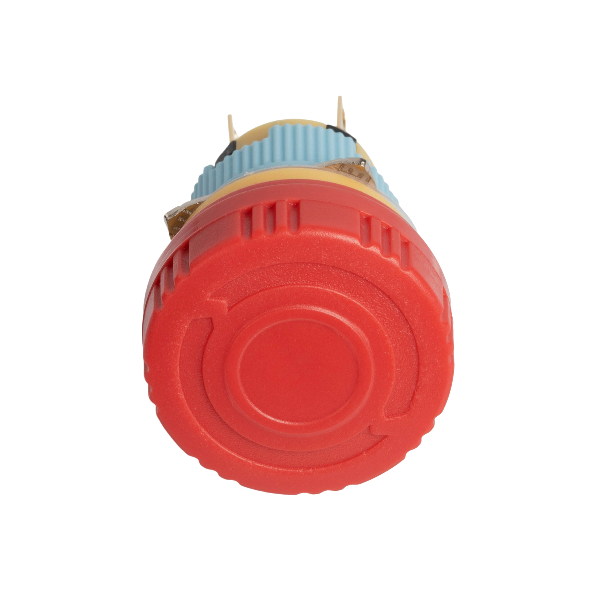 A16-10SR-K 16mm Industrial E Stop Button Switch | Dual Ring Arrow Head, IP65 Twist Reset, 1NO, Red