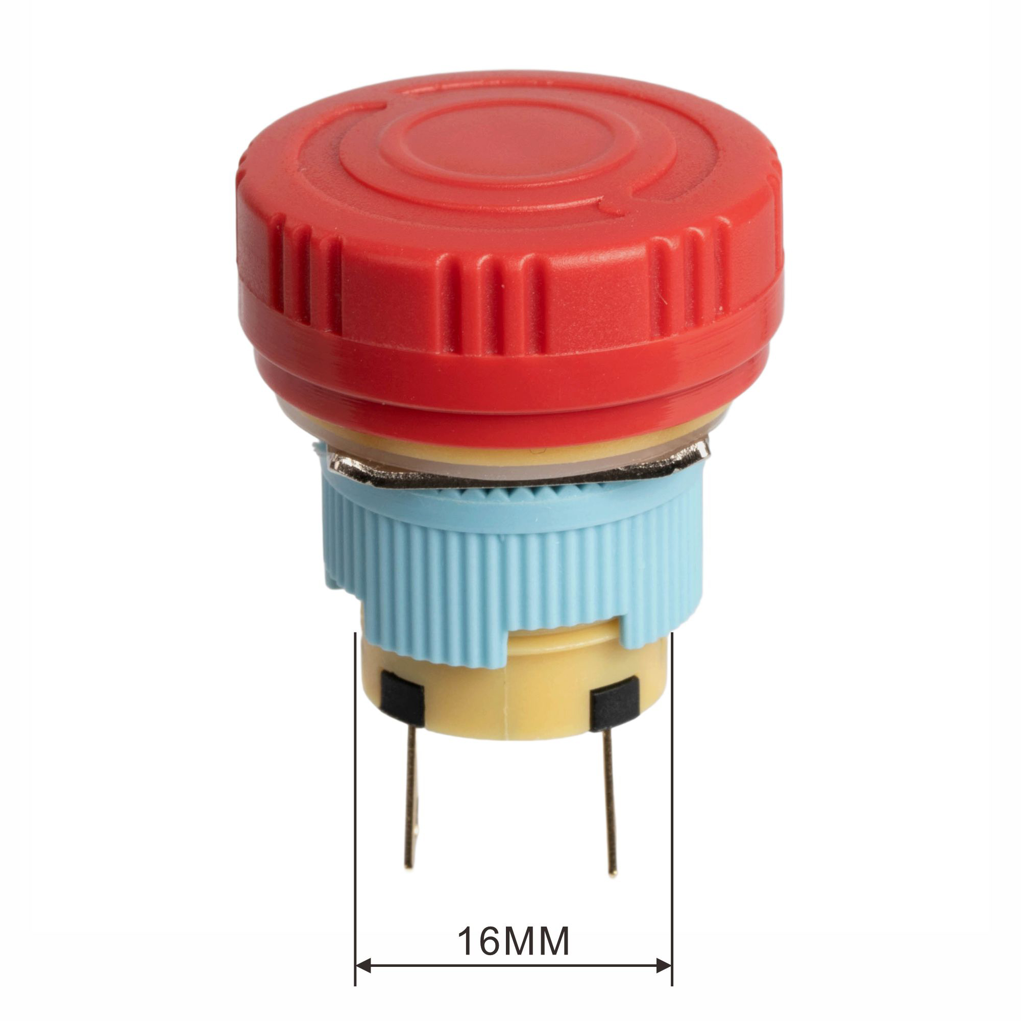 A16-10SR-K 16mm Industrial E Stop Button Switch | Dual Ring Arrow Head, IP65 Twist Reset, 1NO, Red