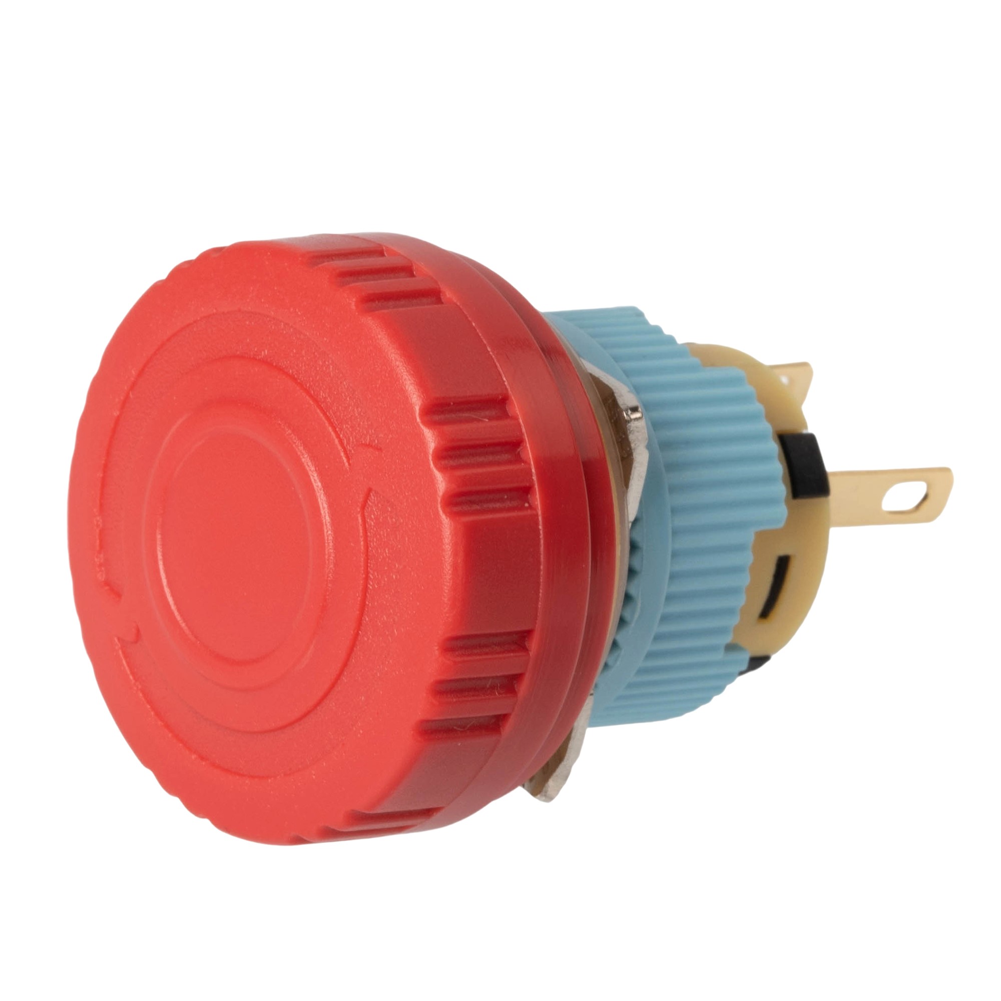 A16-10SR-K 16mm Industrial E Stop Button Switch | Dual Ring Arrow Head, IP65 Twist Reset, 1NO, Red