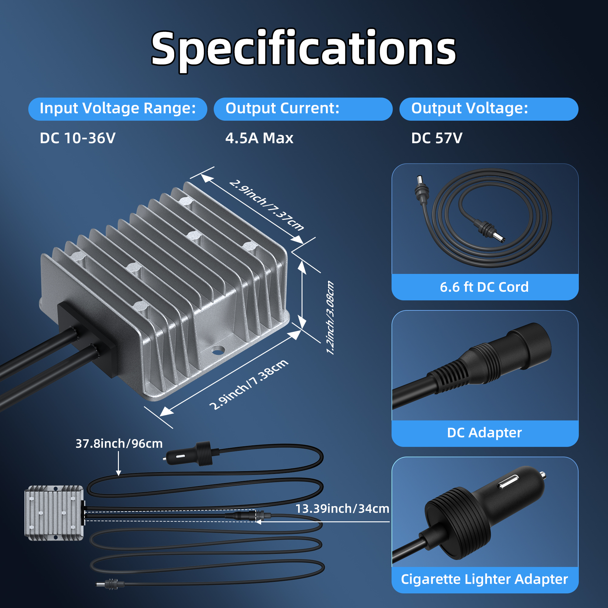 DC-DC57V4.5A-DR-14-DC2M Starlink Gen 3 Car Charger with 12V/24V to 57V Step-Up Power 4.5A Plug