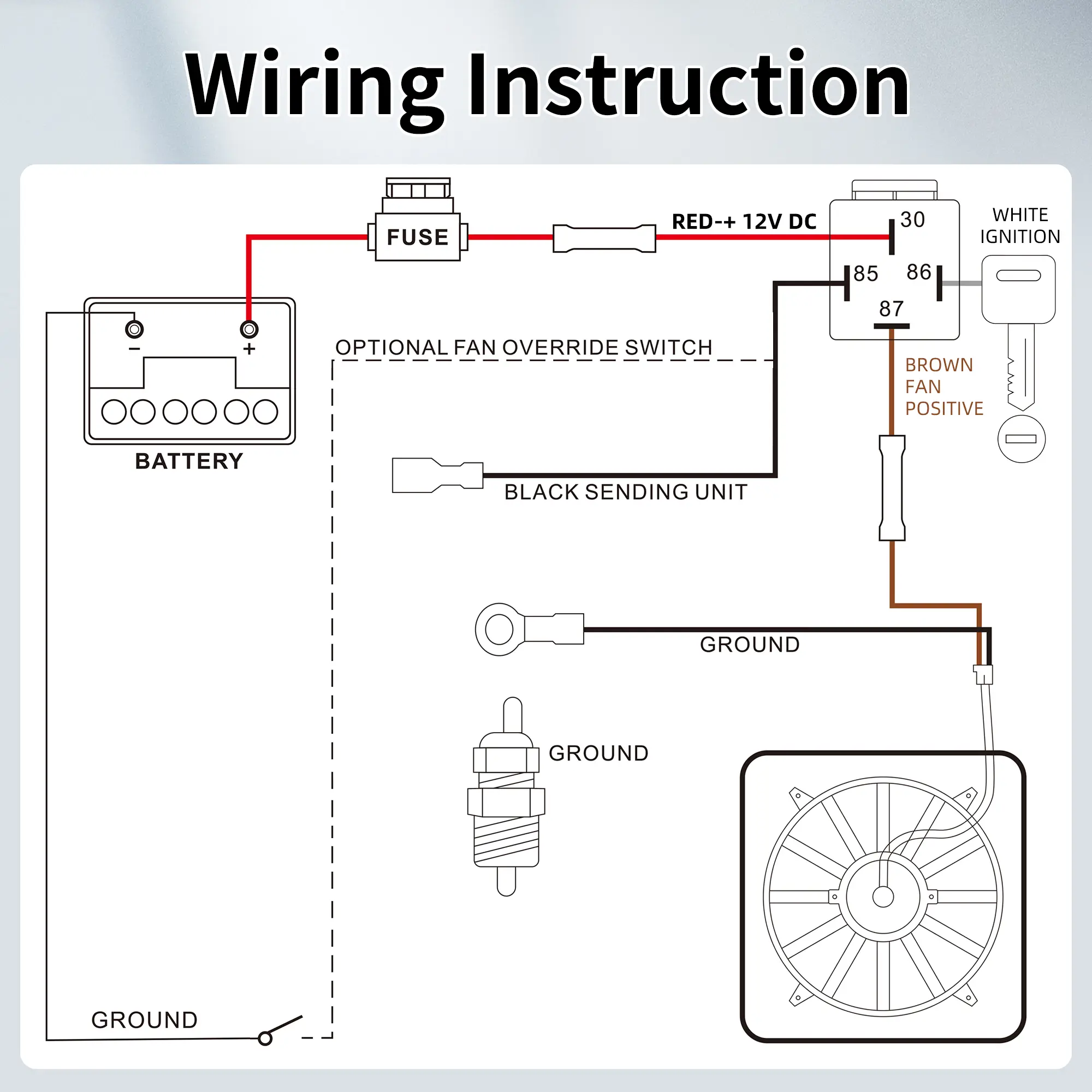 12V 40A Electric Cooling Fan Relay Wiring Harness Kit With