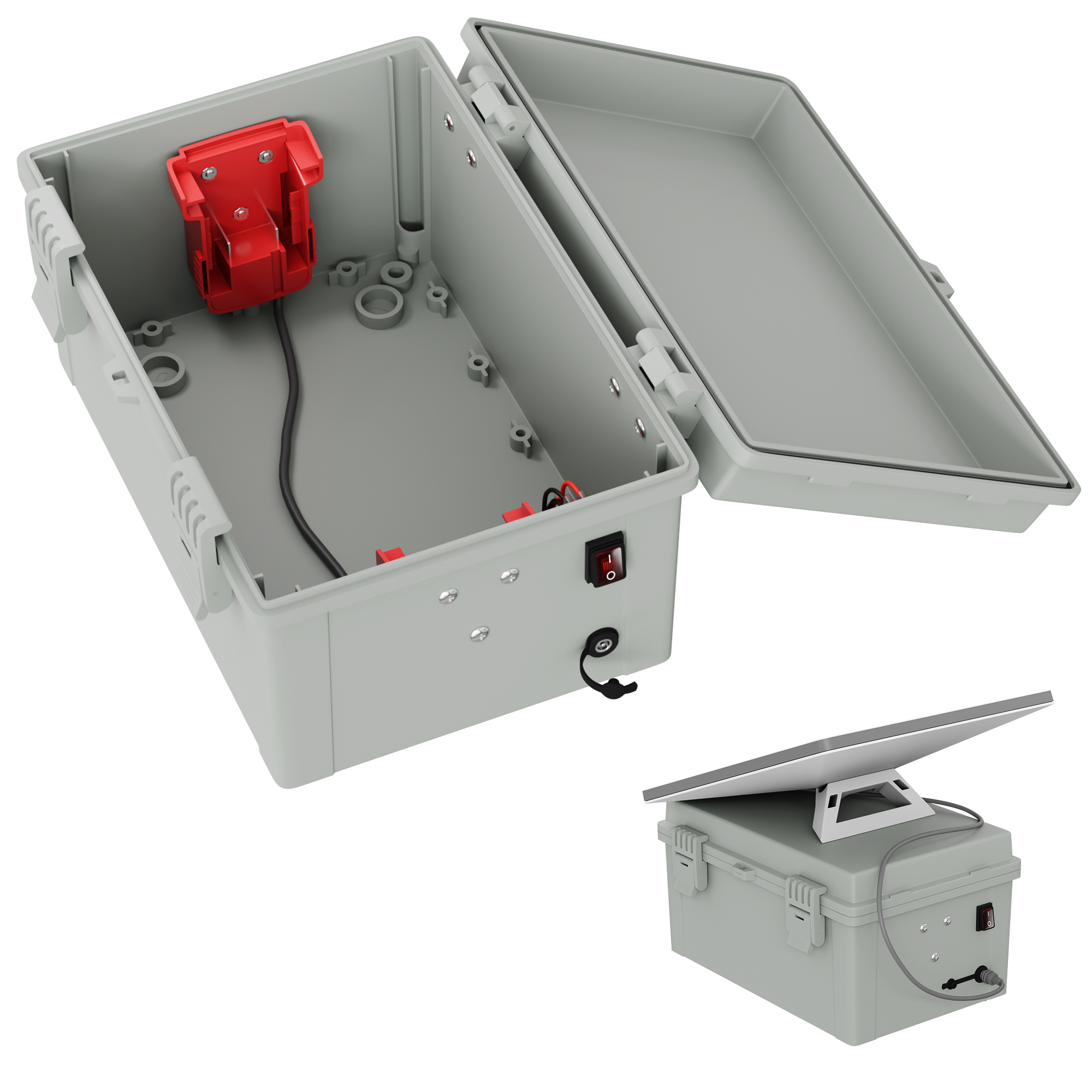 KG20X30X17-MWK-DC2.1-1 Starlink Mini Dual Milwaukee 18V/20V Battery Adapter Box with DC Plug & Switch