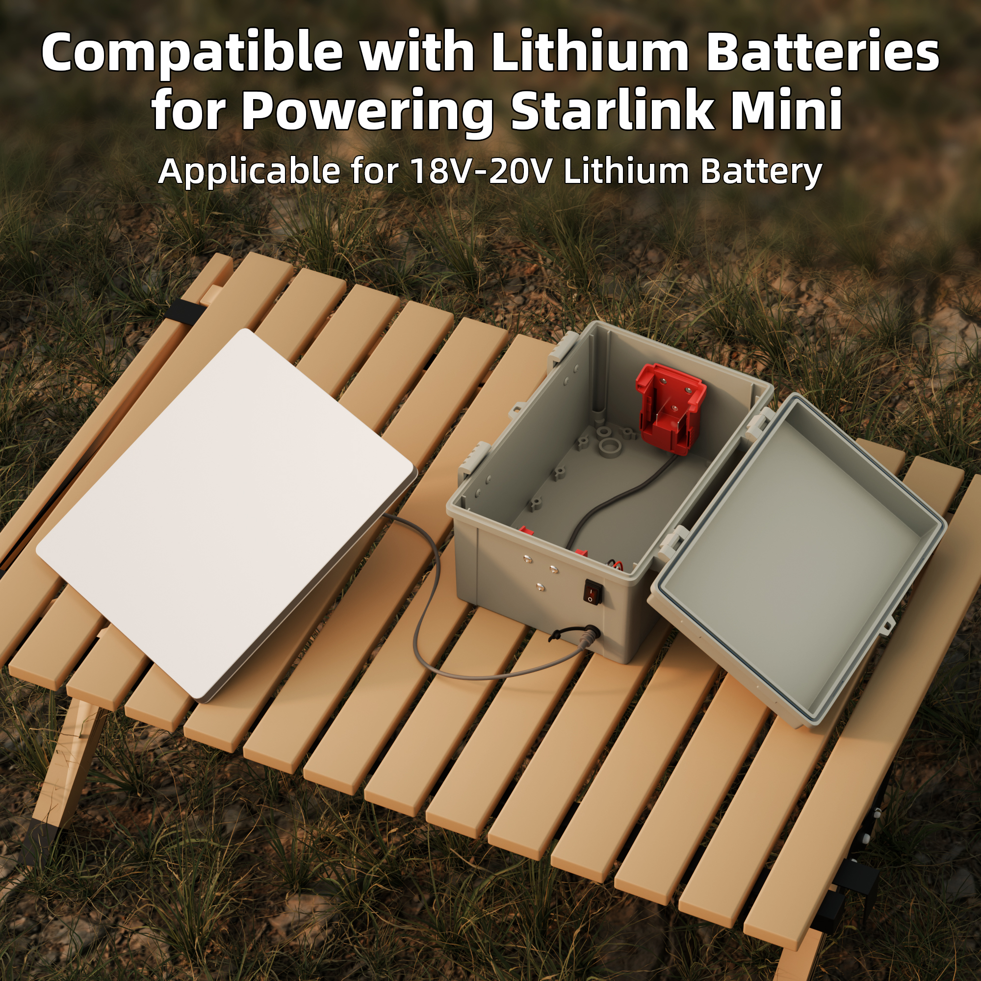KG20X30X17-MWK-DC2.1-1 Starlink Mini Dual Milwaukee 18V/20V Battery Adapter Box with DC Plug & Switch