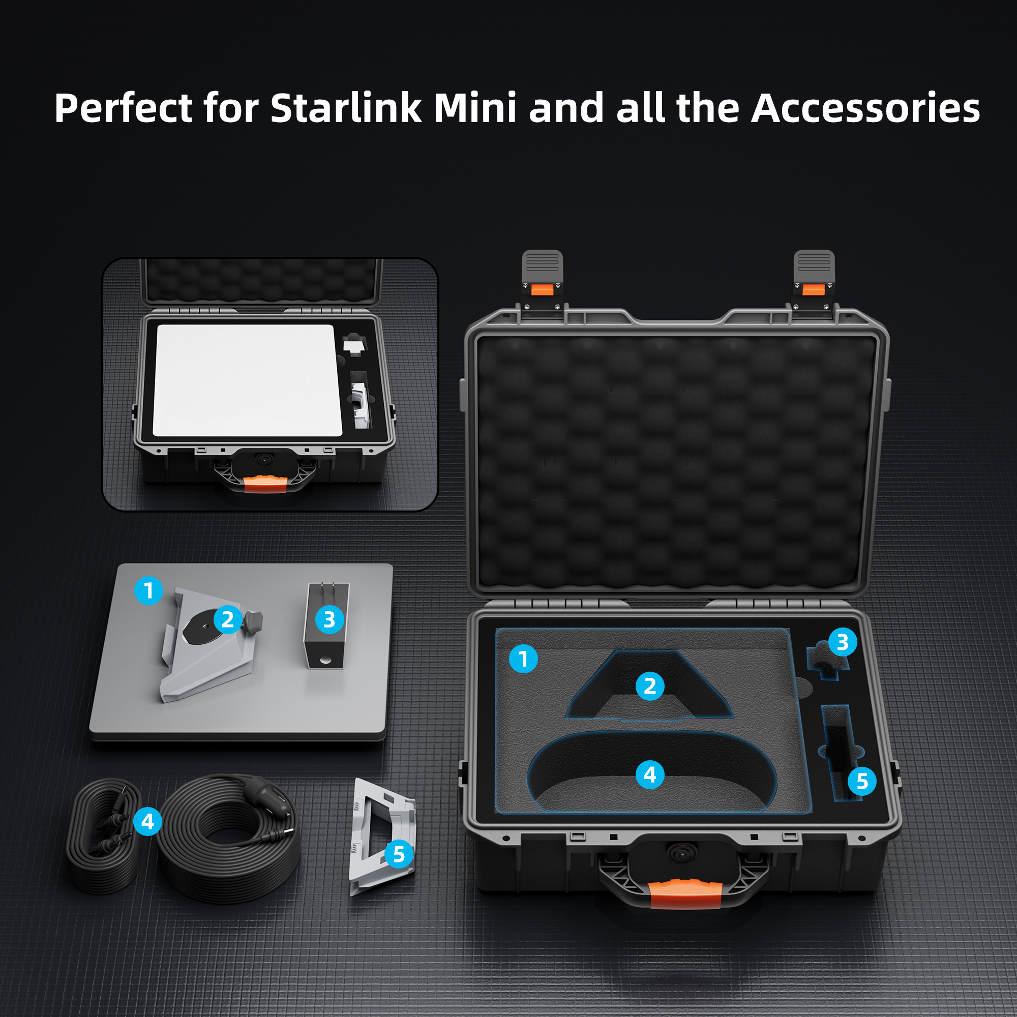 MINI-BAG2-GRAY Starlink Mini Medium Grey Hard Case Protection & Organized for Original Accessories