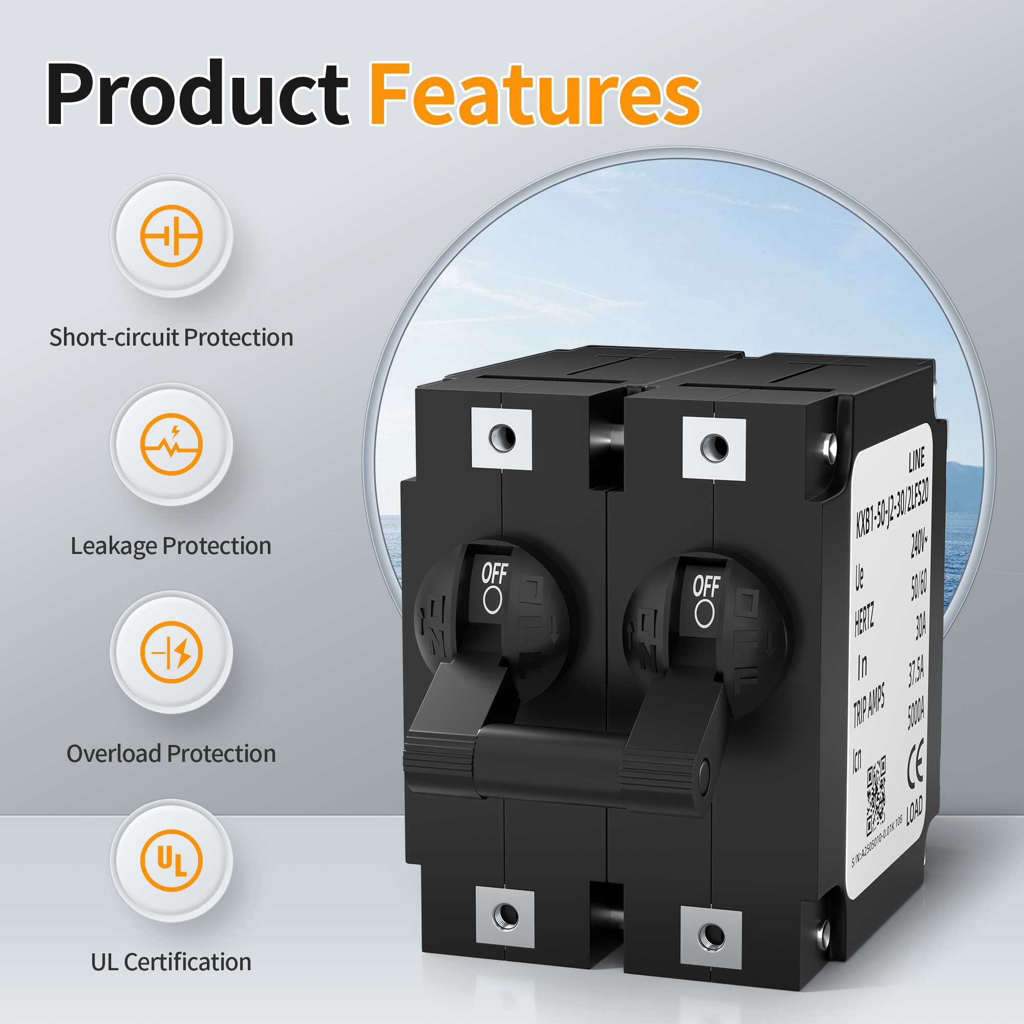 ST-3-AC220V30A-UL 80V DC / 240V AC 30A Double Pole Hydraulic Magnetic Circuit Breaker with Toggle – Panel Mount