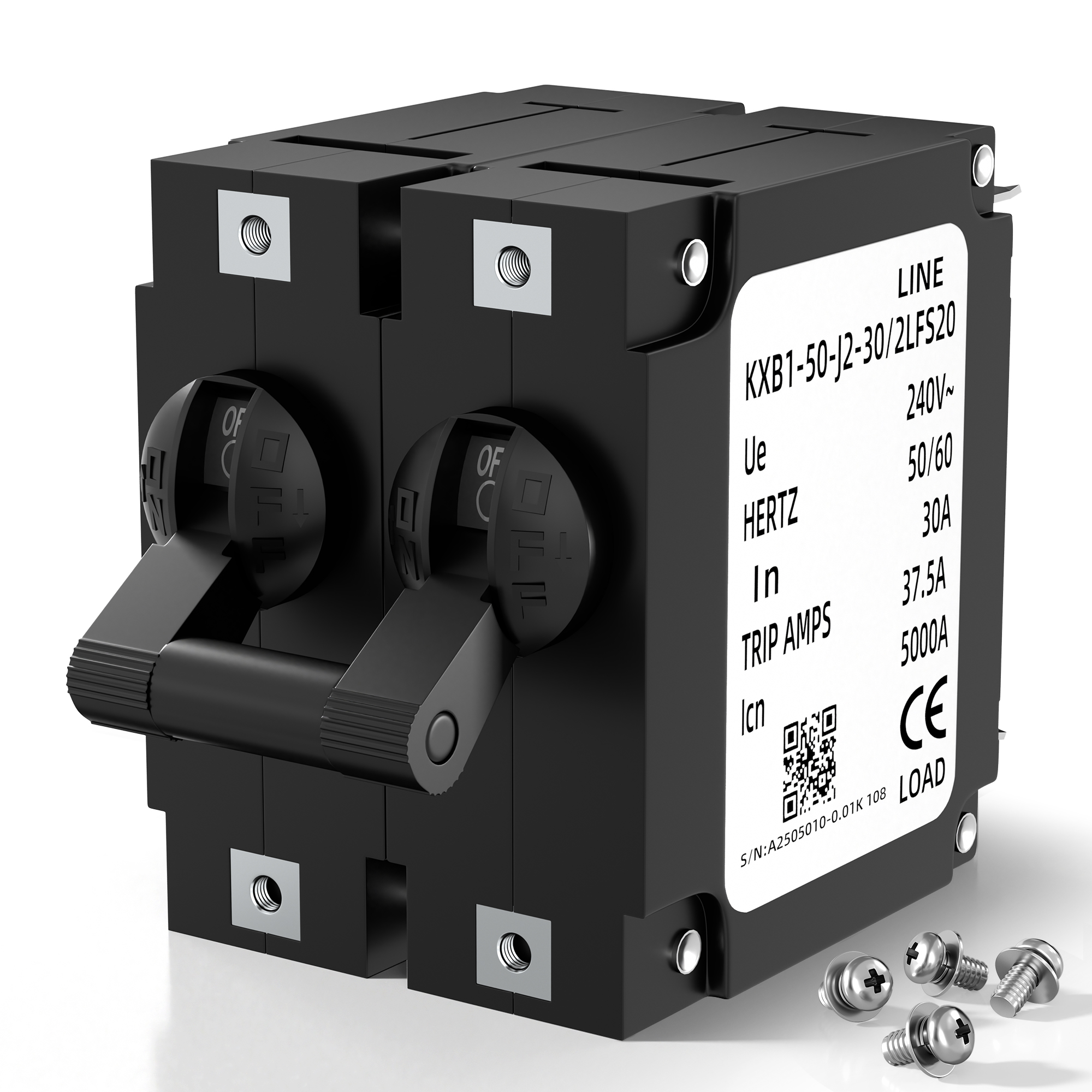 ST-3-AC220V30A-UL 80V DC / 240V AC 30A Double Pole Hydraulic Magnetic Circuit Breaker with Toggle – Panel Mount