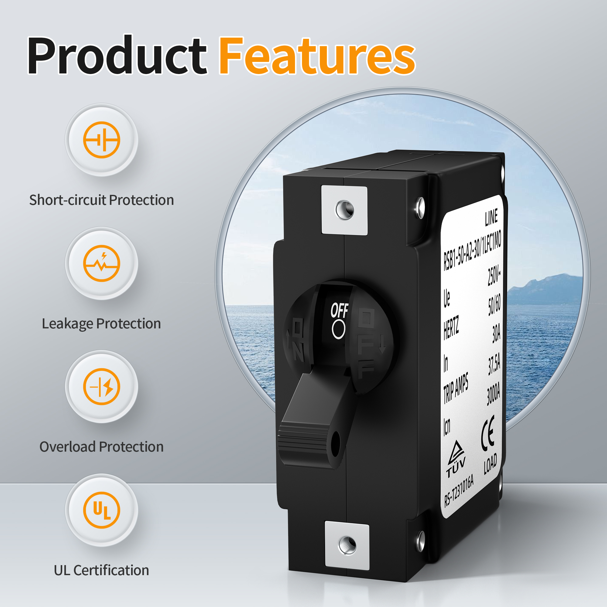 ST-3-AC30A-UL 80V DC / 240V AC 30A Single Pole Hydraulic Magnetic Circuit Breaker with Toggle – Panel Mount
