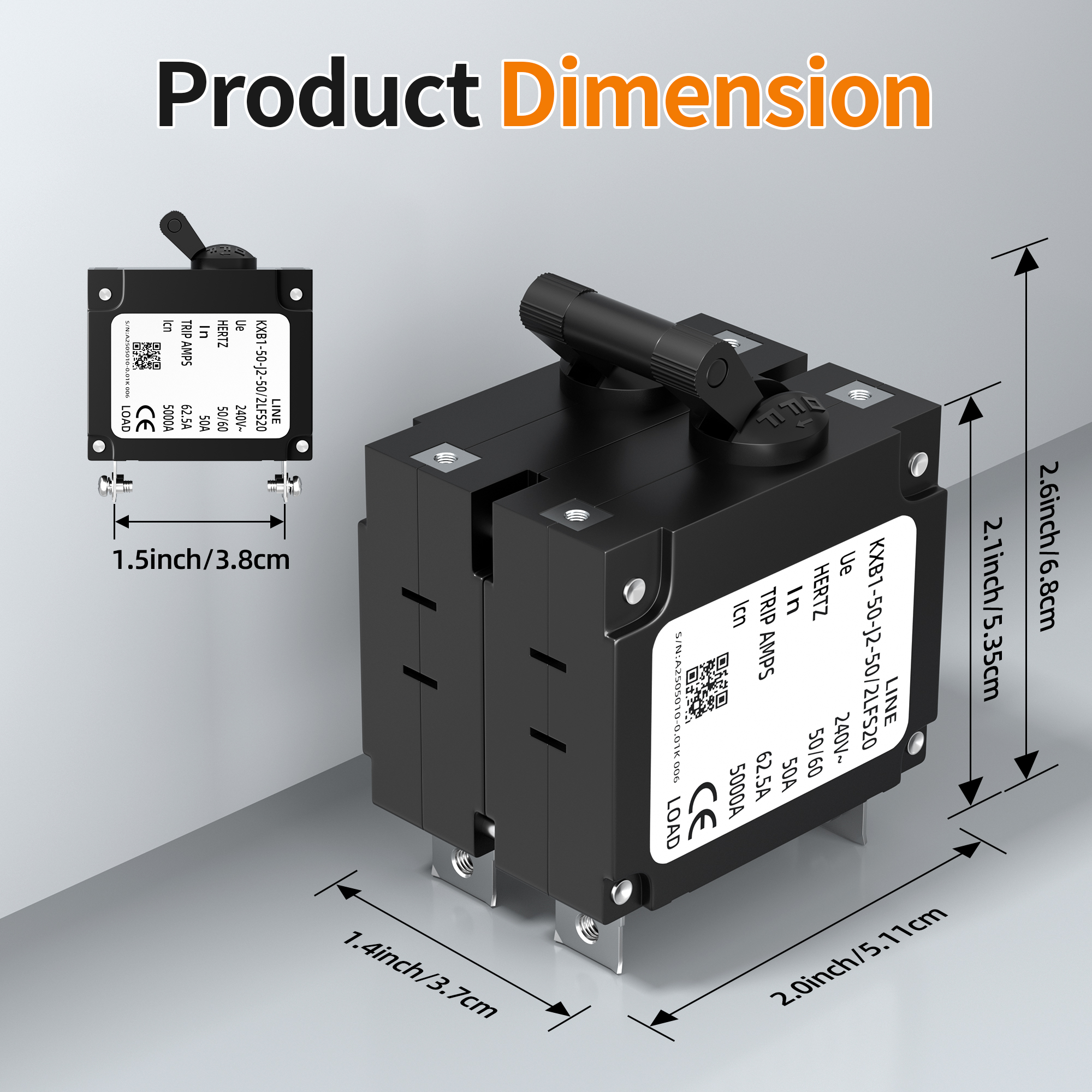 ST-3-AC50A-UL 80V DC / 240V AC 50A Double Pole Hydraulic Magnetic Circuit Breaker with Toggle – Panel Mount