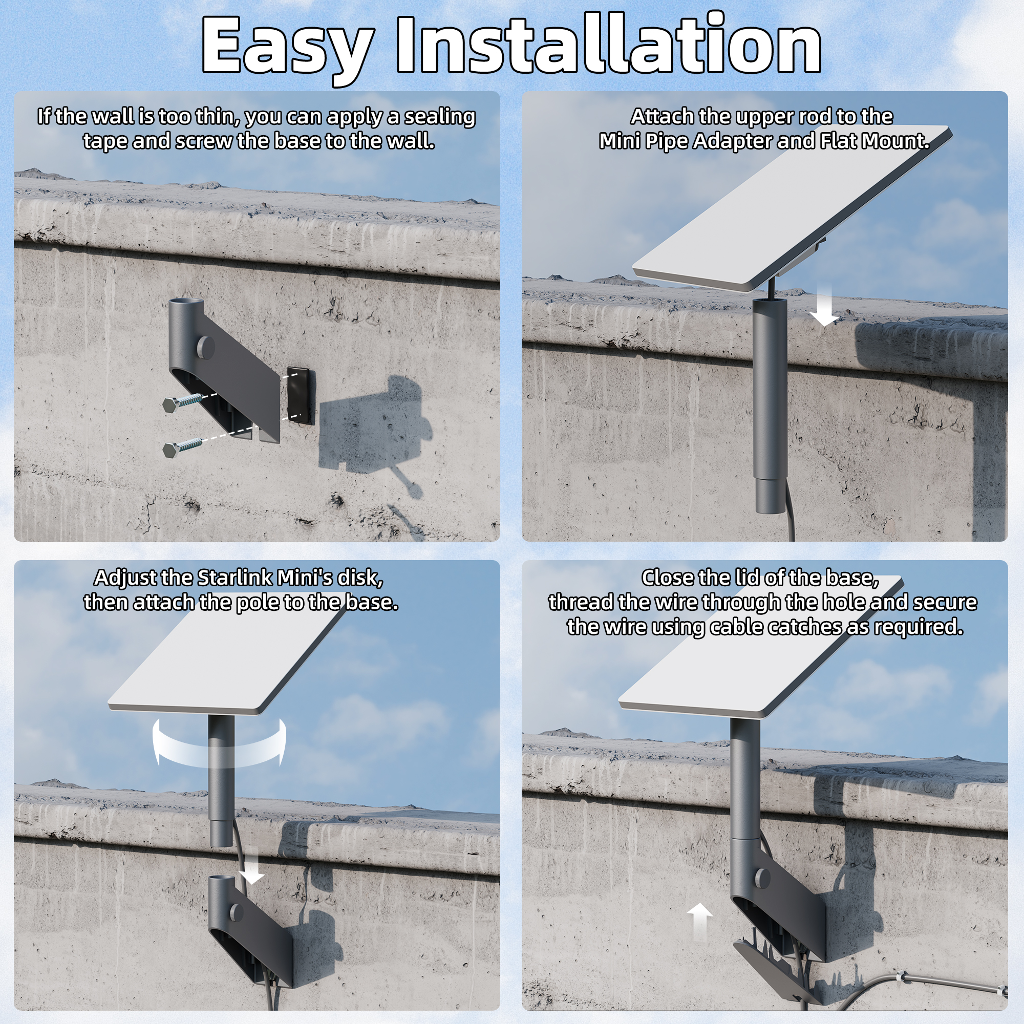 Wallmount-DM6 Starlink Mini Wall Mount Bracket Kit 360° Adjustable with Installation Hardware Accessories