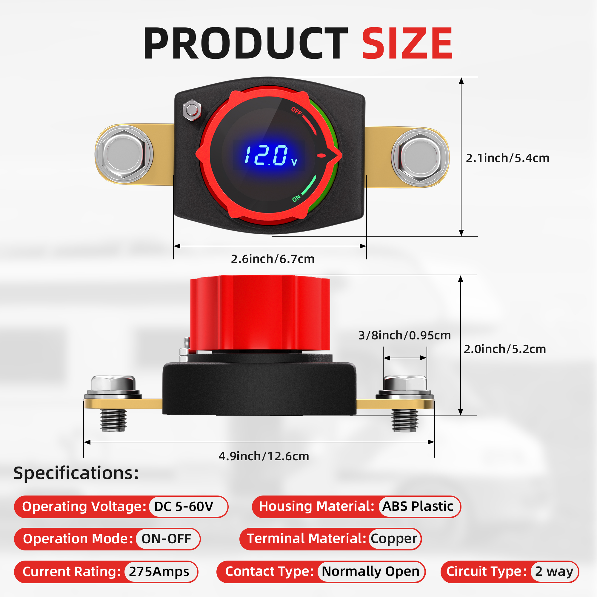 ASW-D71001 250A DC 5-60V Side Post Battery Disconnect Switch with Digital Voltage Display