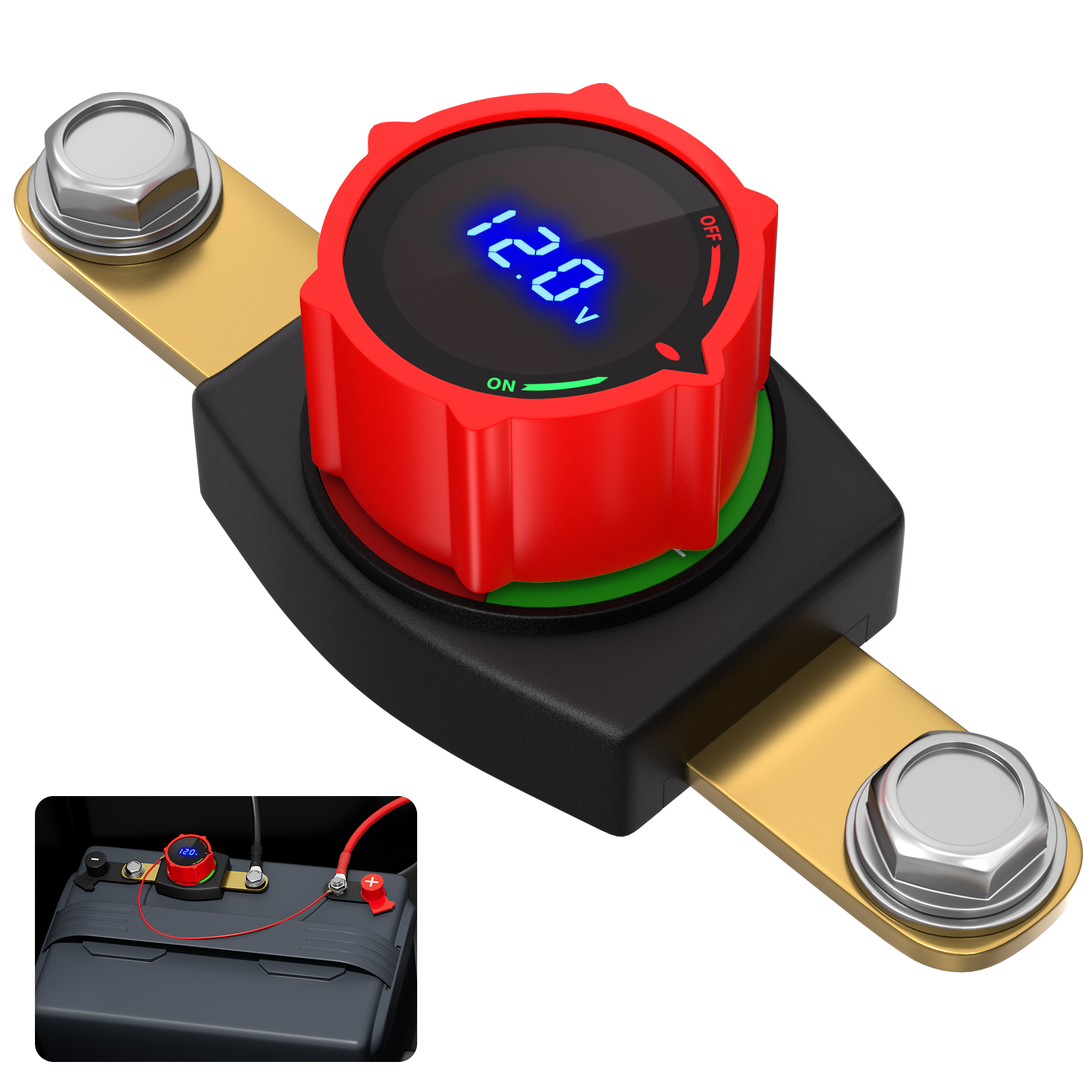 ASW-D71001 250A DC 5-60V Side Post Battery Disconnect Switch with Digital Voltage Display