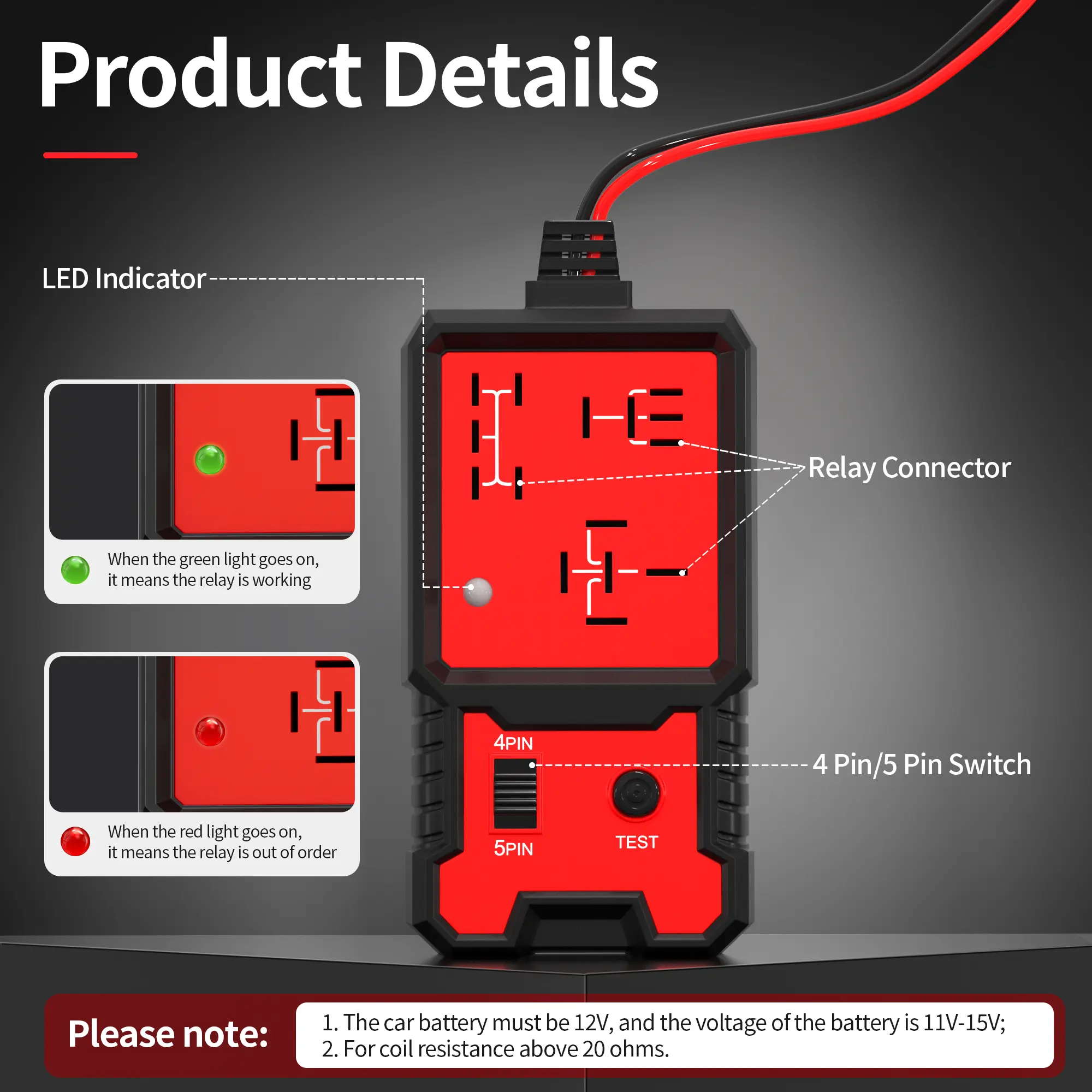 Universal 12V Automotive Electronic Relay Tester With LED Indicator – JFIND JF107