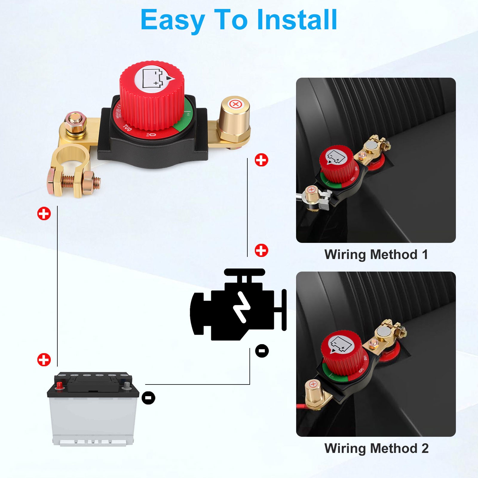 ASW-C71002 300A 12-48V DC Positive Top Post Battery Disconnect Switch Master Power Cutoff for Car, Marine, RV with Adjustable Clamp