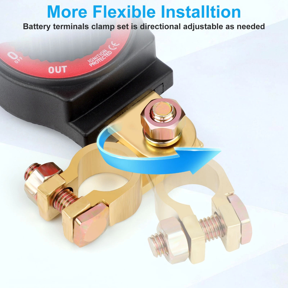 ASW-C71003 300A 12-48V DC Negative Top Post Battery Disconnect Switch Isolator with M8 Stud & Rotary Knob