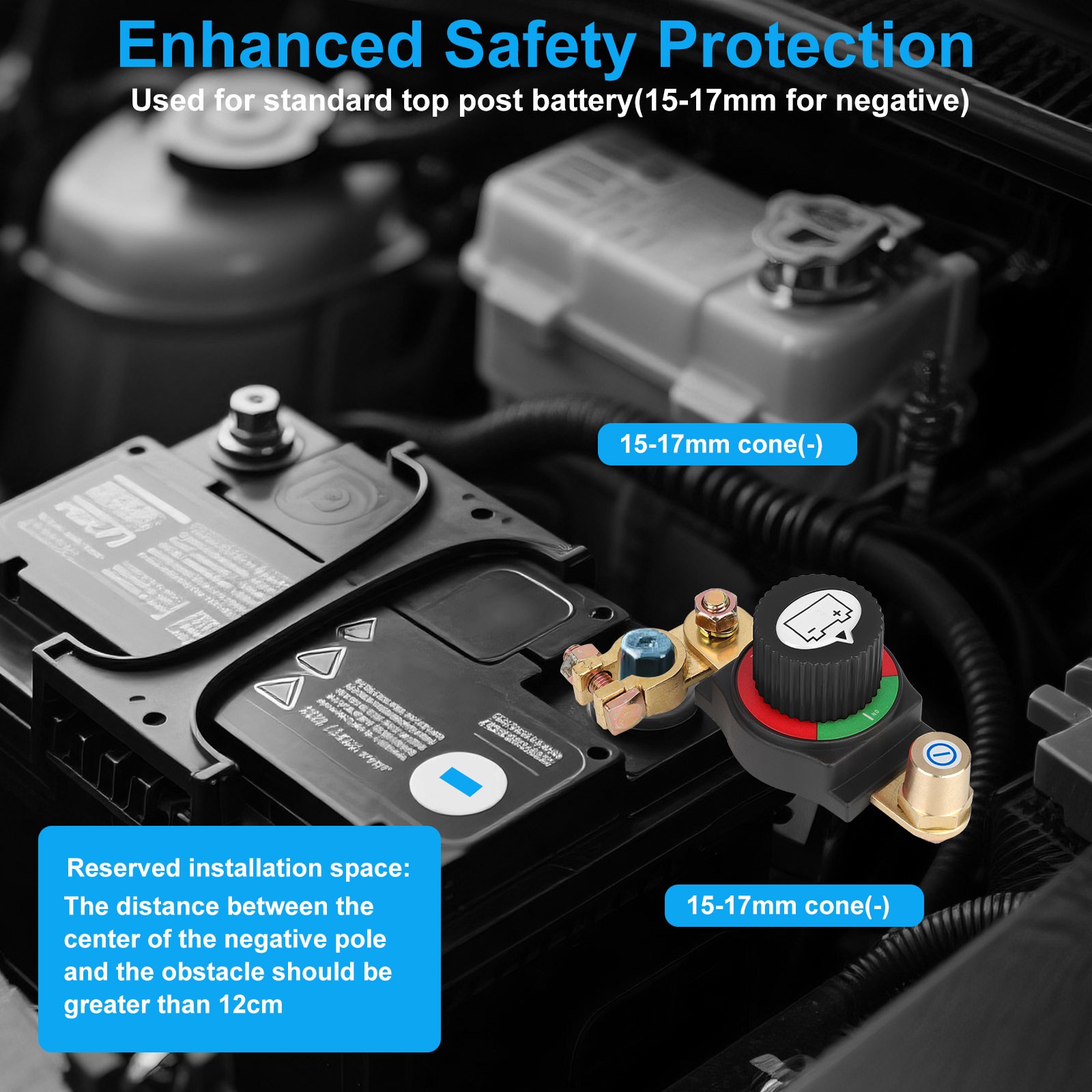 ASW-C71003 300A 12-48V DC Negative Top Post Battery Disconnect Switch Isolator with M8 Stud & Rotary Knob