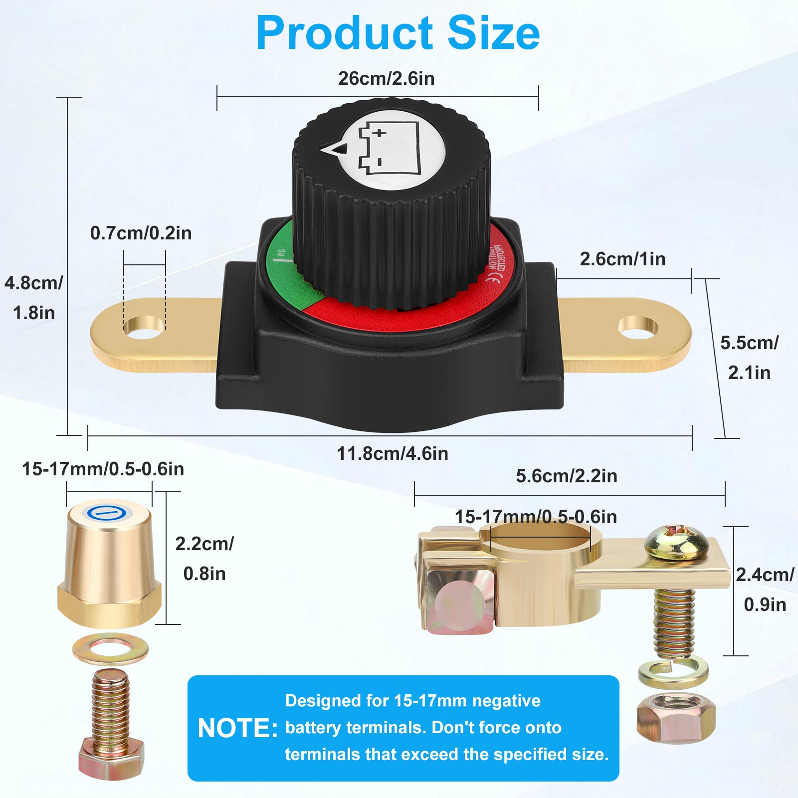 ASW-C71003 300A 12-48V DC Negative Top Post Battery Disconnect Switch Isolator with M8 Stud & Rotary Knob