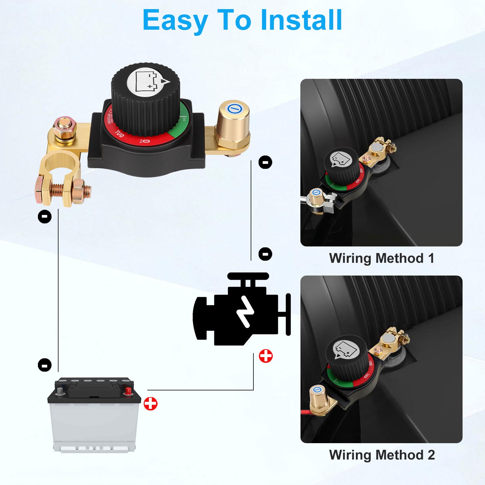 ASW-C71003 300A 12-48V DC Negative Top Post Battery Disconnect Switch Isolator with M8 Stud & Rotary Knob