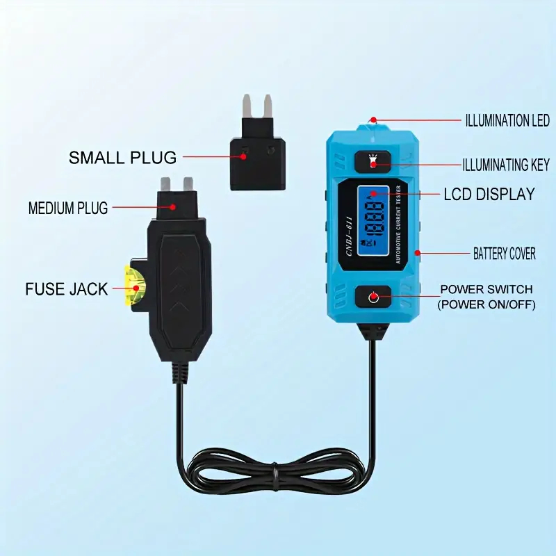 CNBJ-611 20A 48V DC Digital Automotive Fuse Current Tester with LCD Display and Built-in Lighting