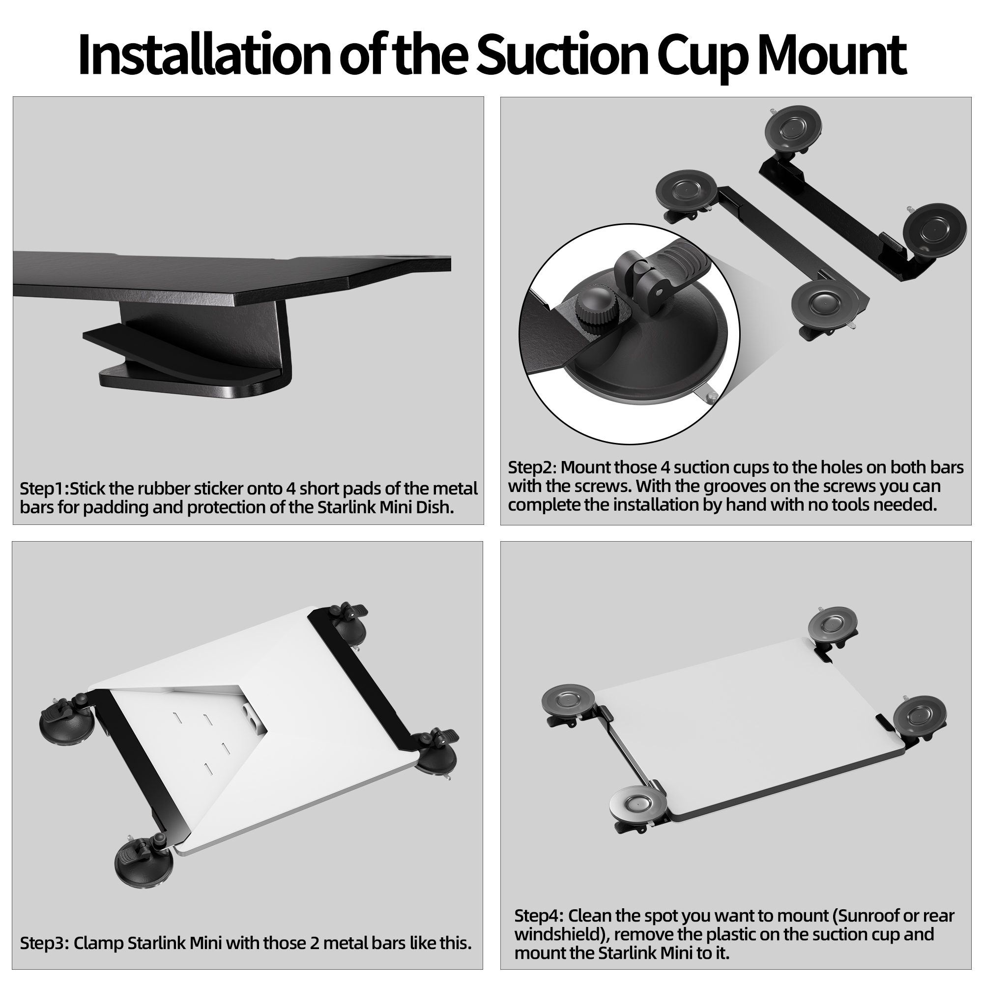 MINI-BR18 Starlink Mini Suction Cup Mount Kit for Car Window & Sunroof Stable Satellite Signal for RVs, Boats and Road Trips